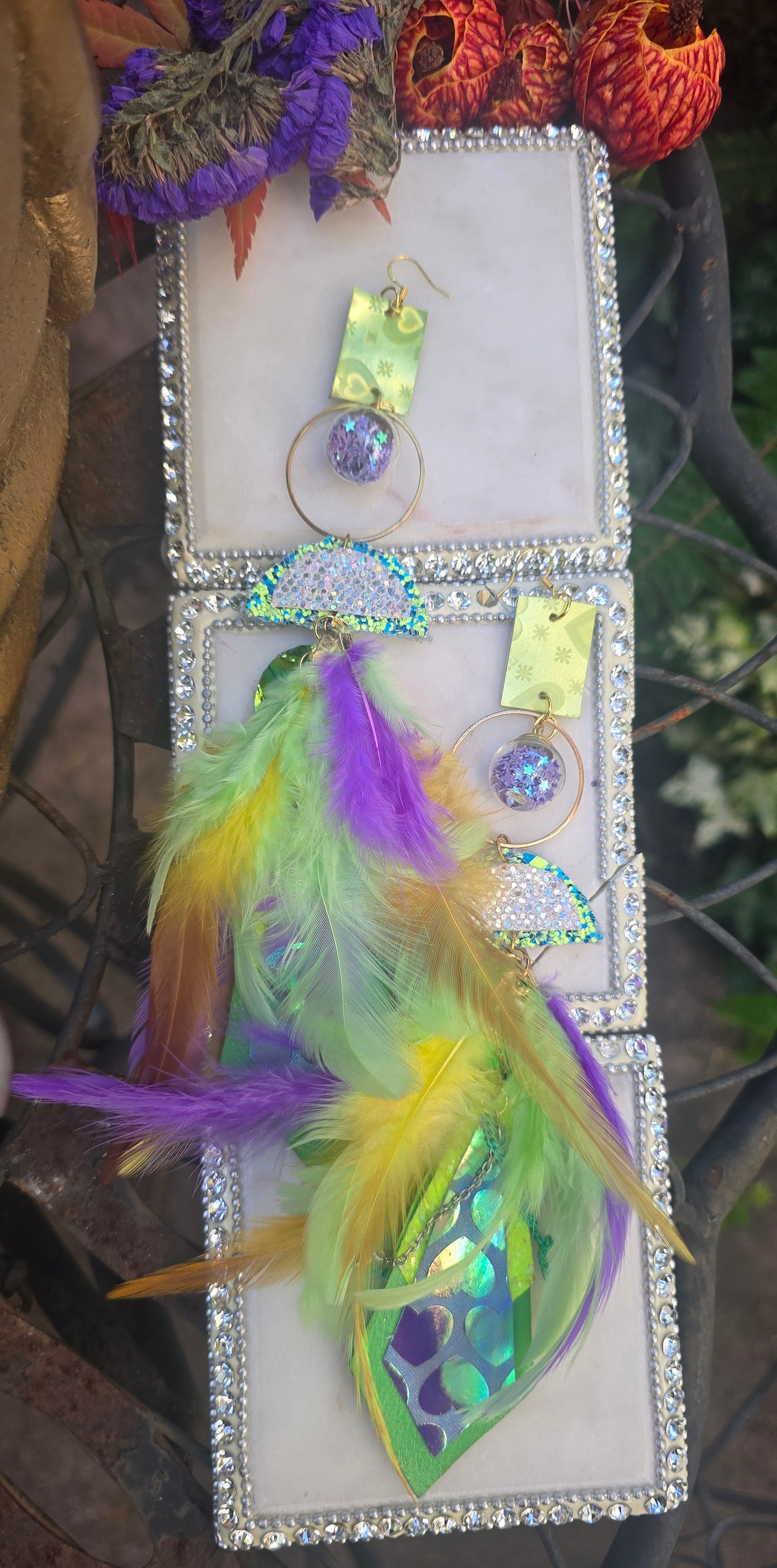 Sera - Lime Green Iridescent Feather Earrings - Shop Moxxc
