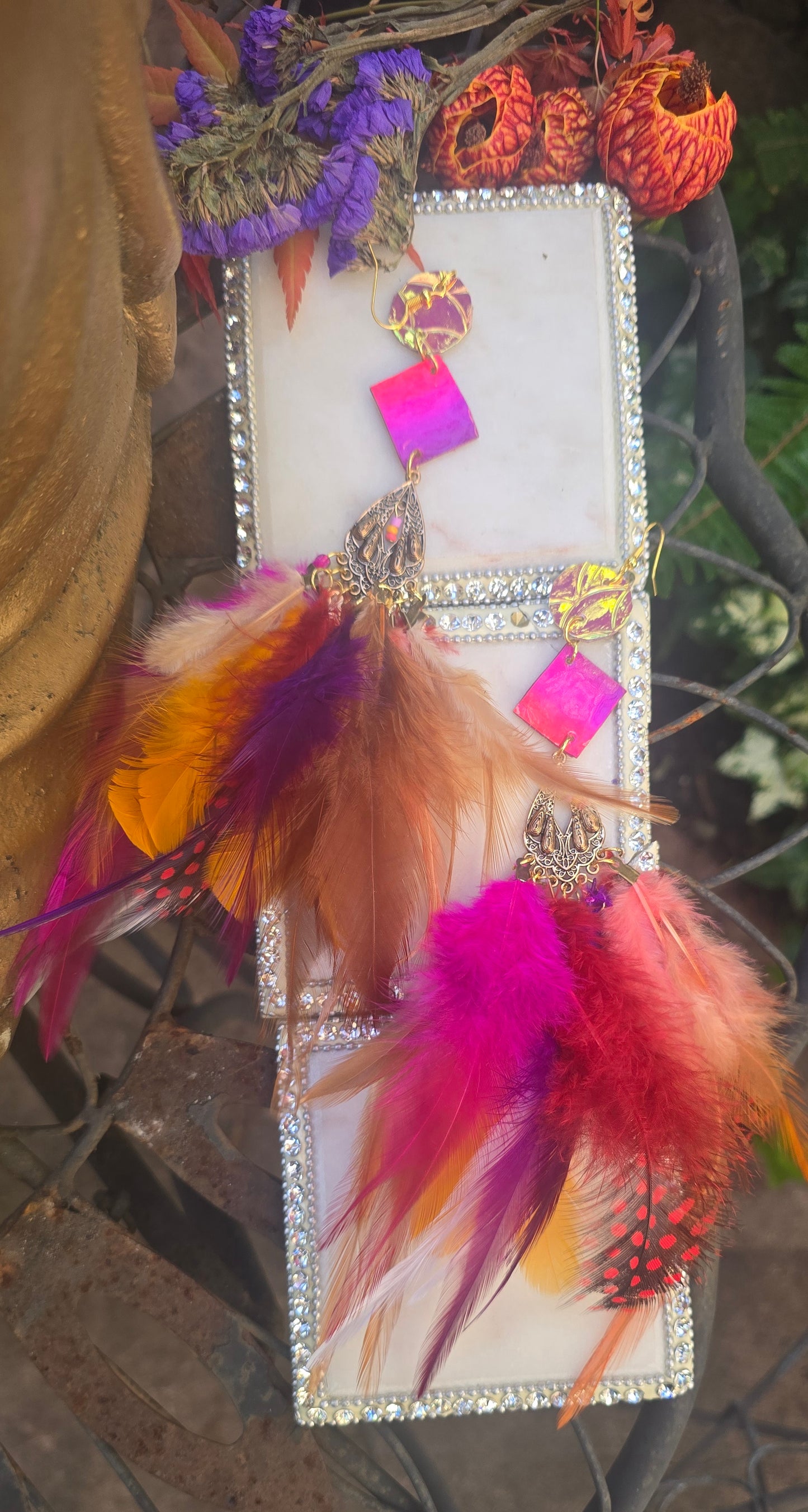 Lana - Hot Pink Festival Feather Earrings - Shop Moxxc