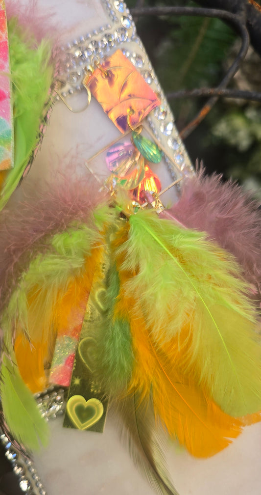 Nadine - Bright Neon Feather Earrings - Shop Moxxc