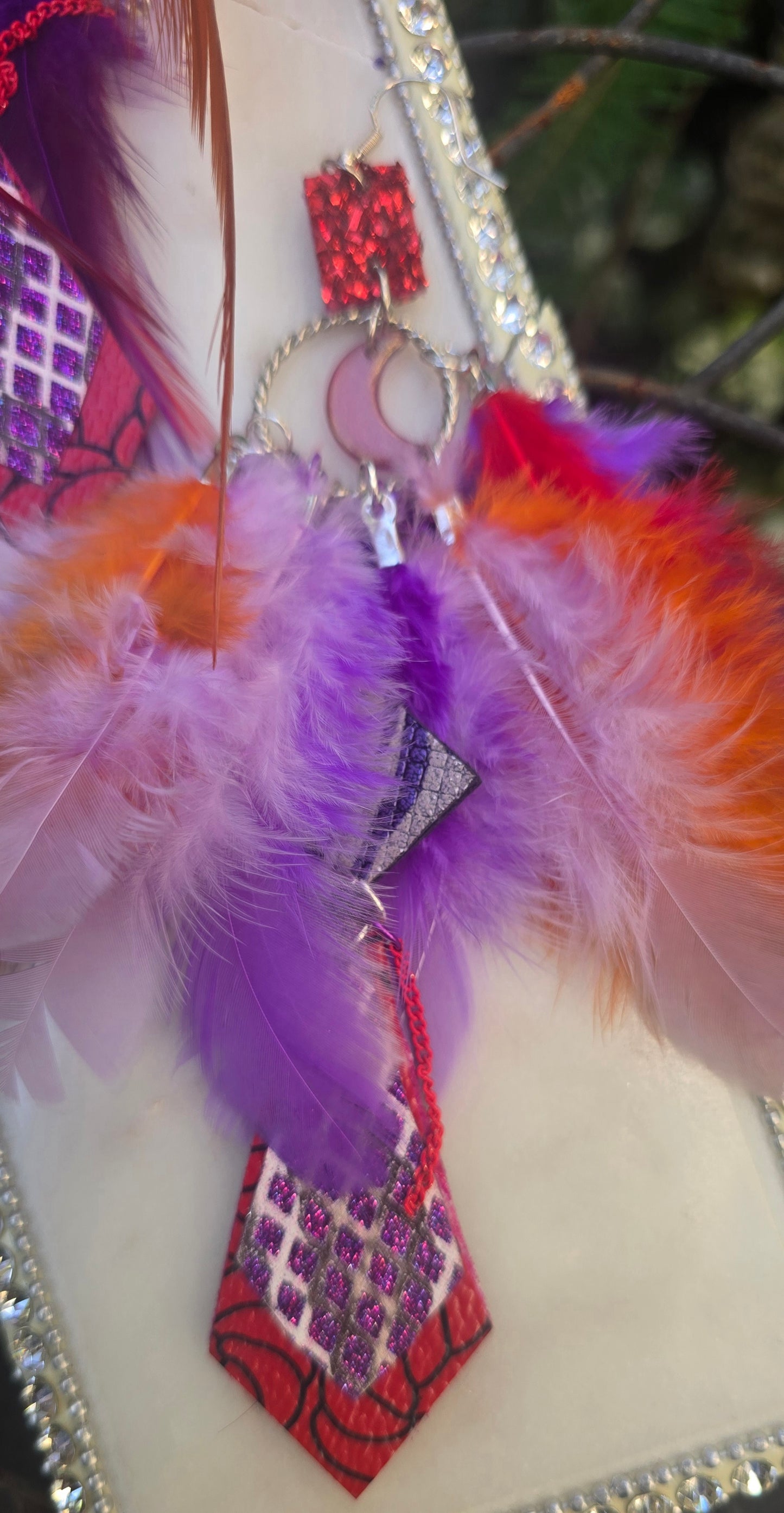 Jodi - Purple Festival Feather Earrings - Shop Moxxc