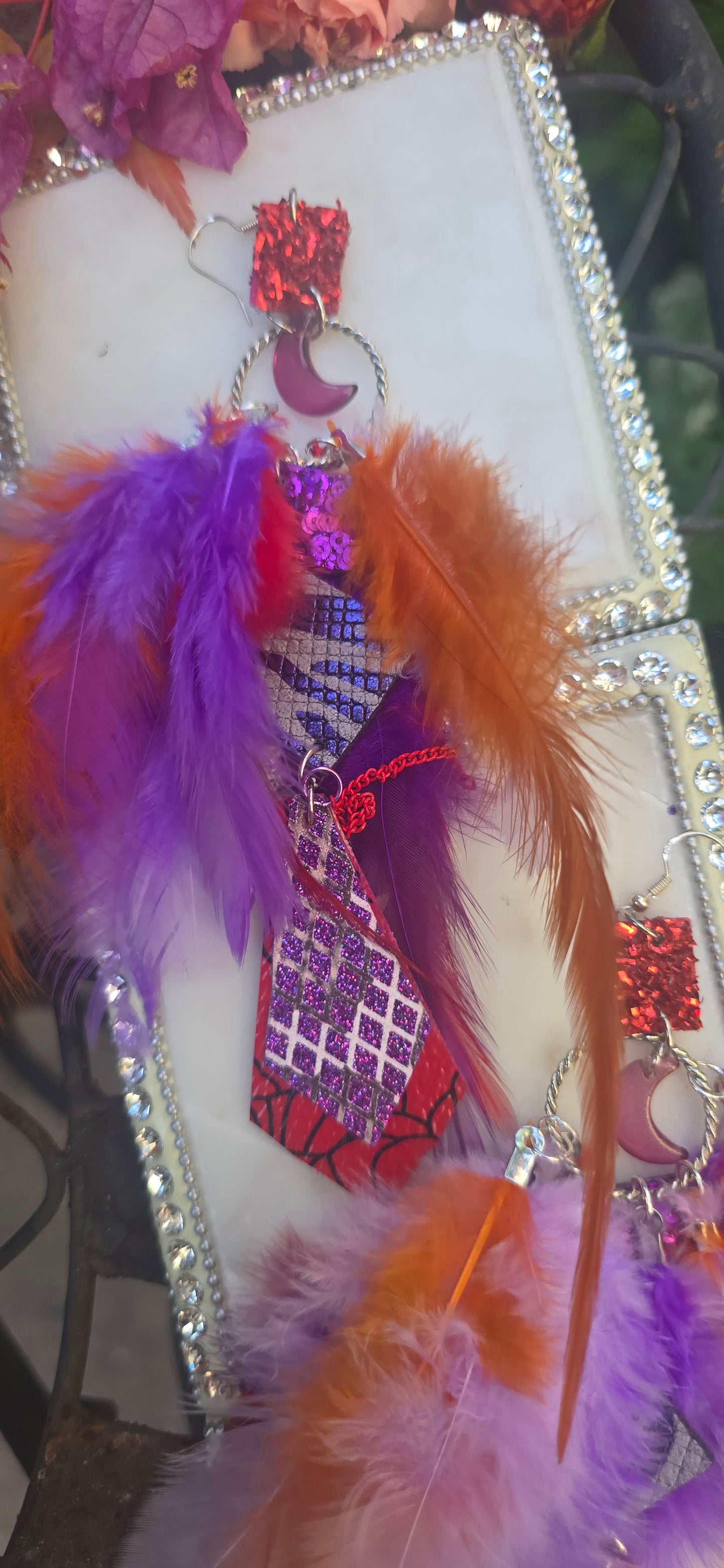 Jodi - Purple Festival Feather Earrings - Shop Moxxc