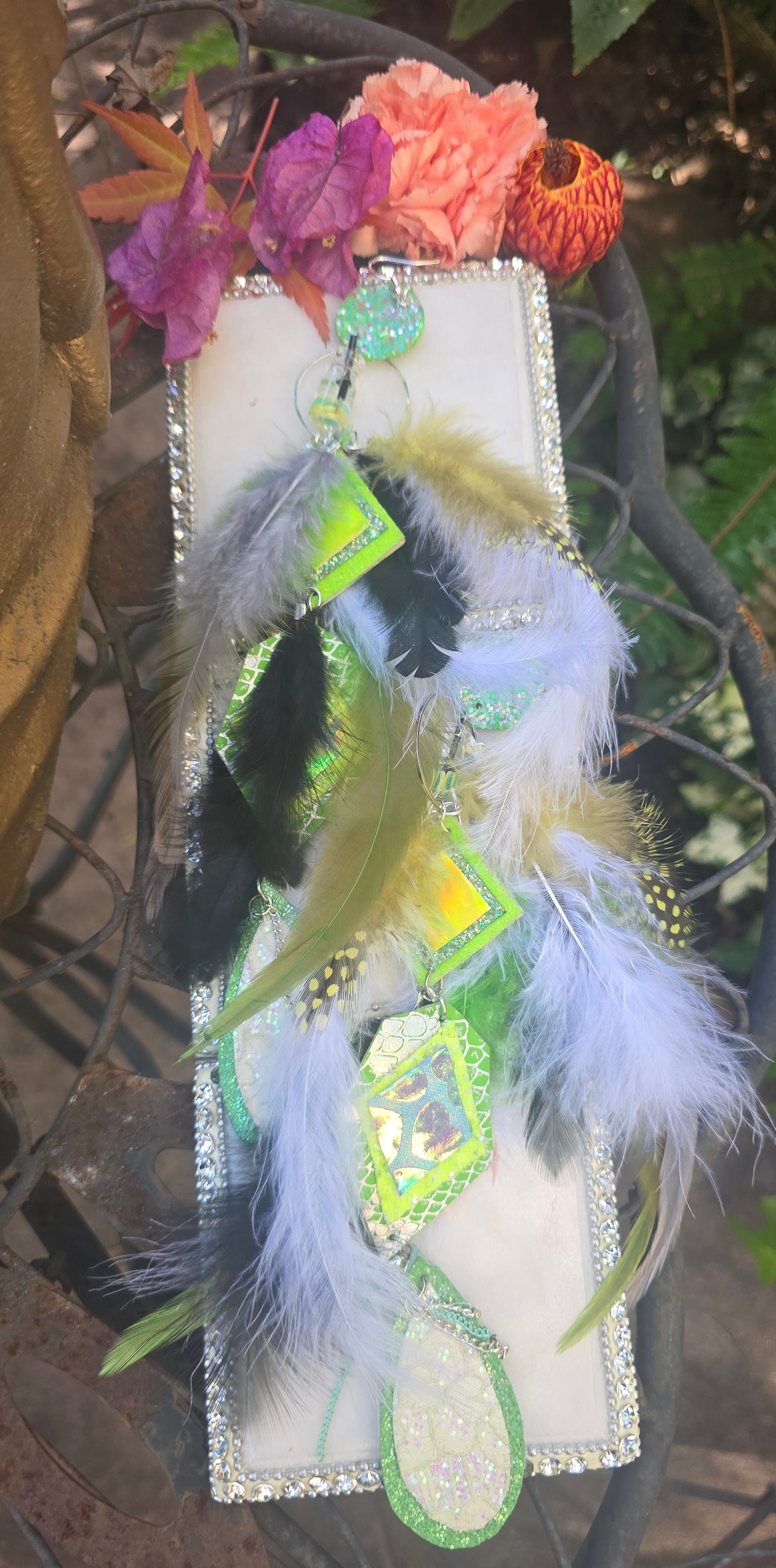 Melanie - Lime Green Festival Feather Earrings - Shop Moxxc