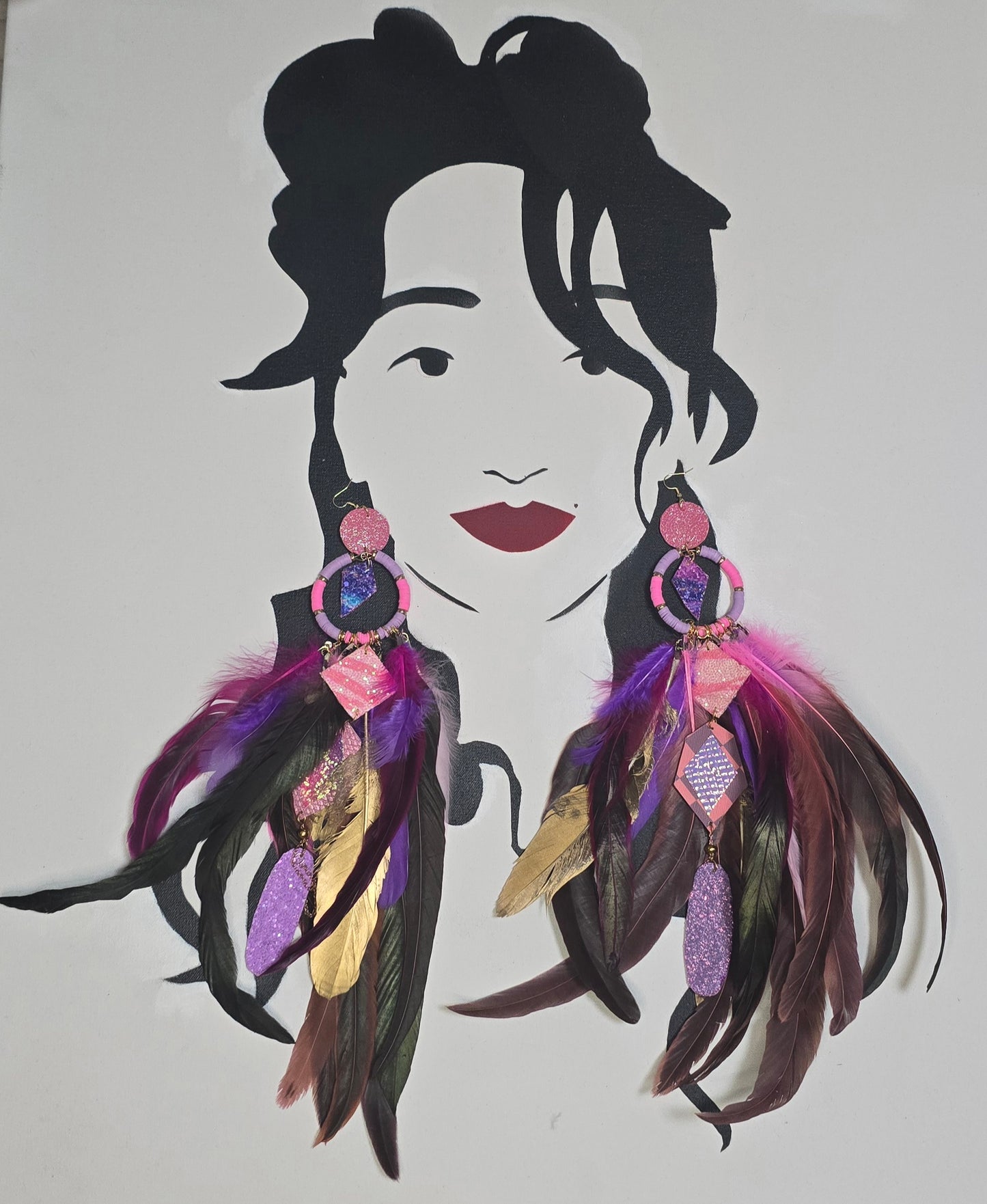 Natasha - Pink Festival Boho Feather Earrings - Shop Moxxc