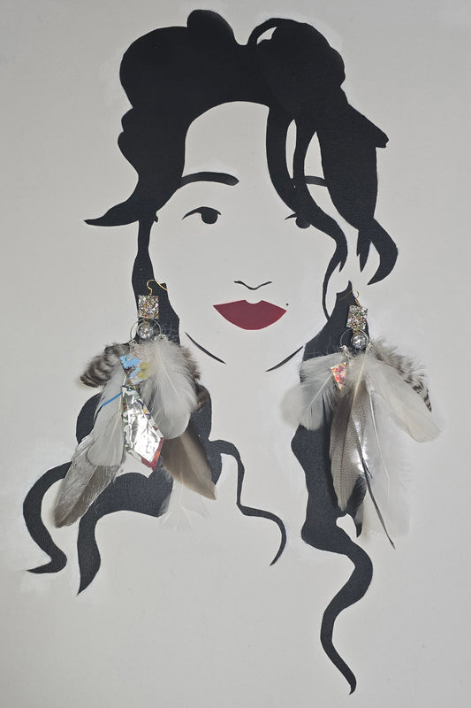 Aleth - White Boho Feather Earrings - Shop Moxxc