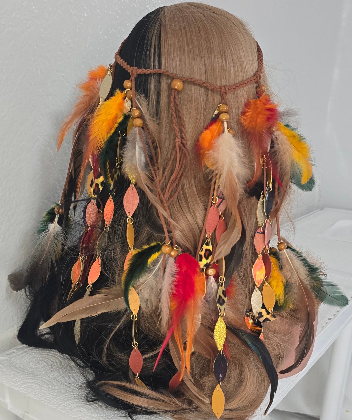 Charlene - Orange Feather Hair Jewelry Headpiece - Shop Moxxc