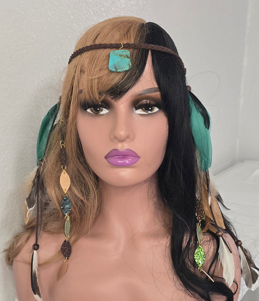 Suzanne - Green Feather Hair Jewelry Headpiece - Shop Moxxc