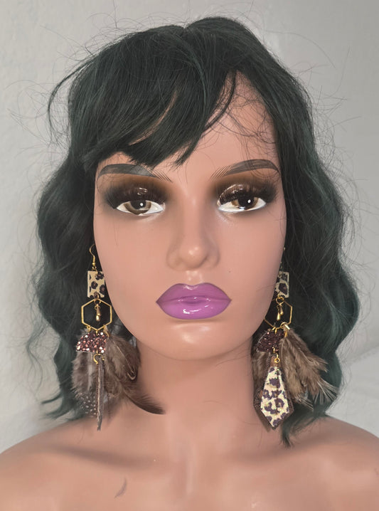 Carol - Brown Animal Print Feather Earrings - Shop Moxxc