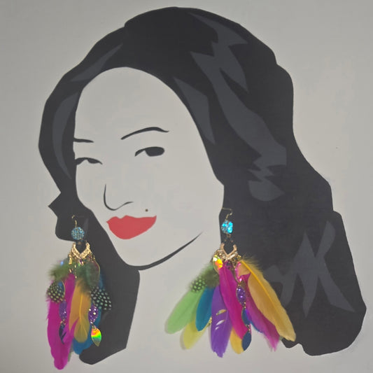 Lori - Multicolored Festival Feather Statement Earrings - Shop Moxxc