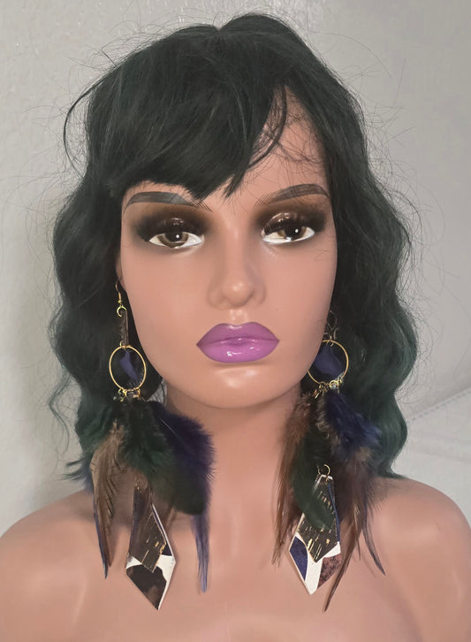 Shari - Blue Feather Dangle Earrings - Shop Moxxc