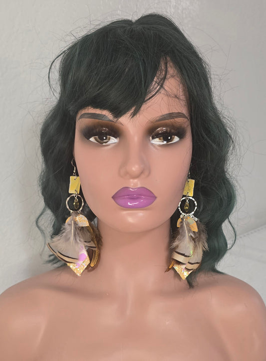 Kathleen - Yellow Boho Feather Earrings - Shop Moxxc