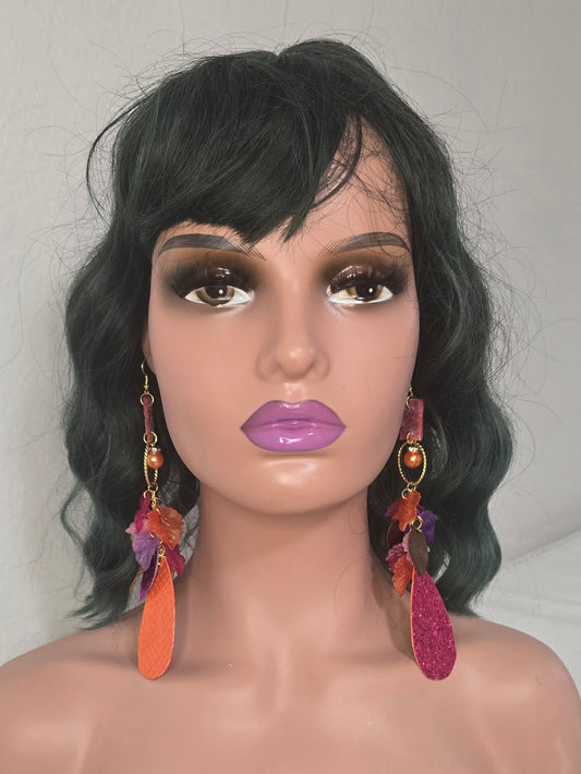 Carrie - Hot Pink and Orange Glittery Teardrop Earrings - Shop Moxxc