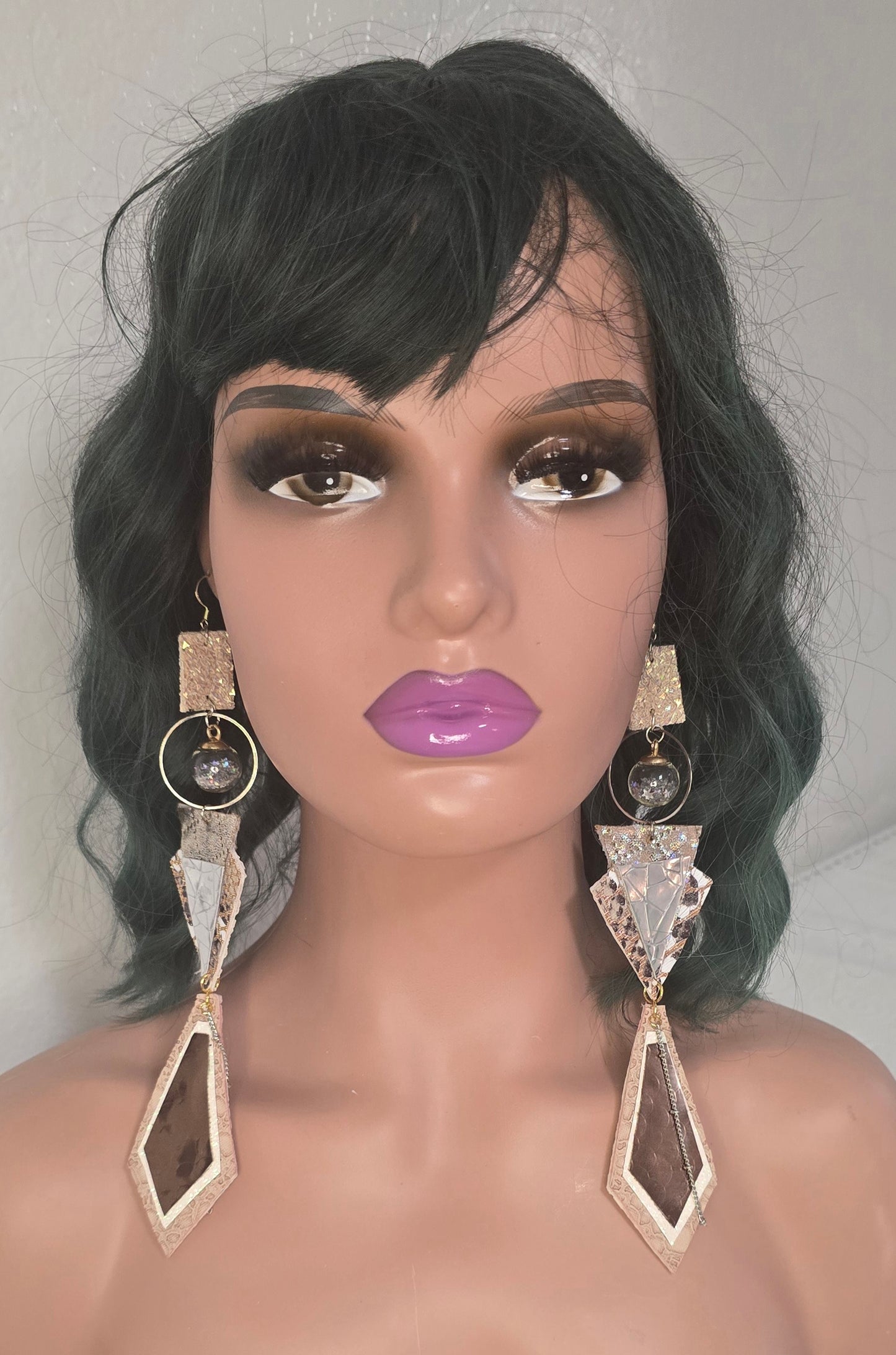 Nersi - Shimmery Geometric Long Dangle Earrings - Shop Moxxc