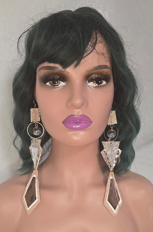 Nersi - Shimmery Geometric Long Dangle Earrings - Shop Moxxc