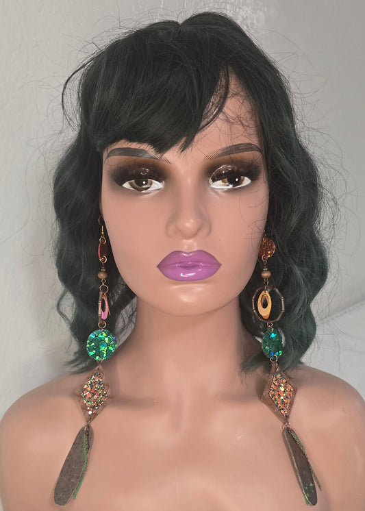 April - Brown Green Long Dangle Earrings - Shop Moxxc