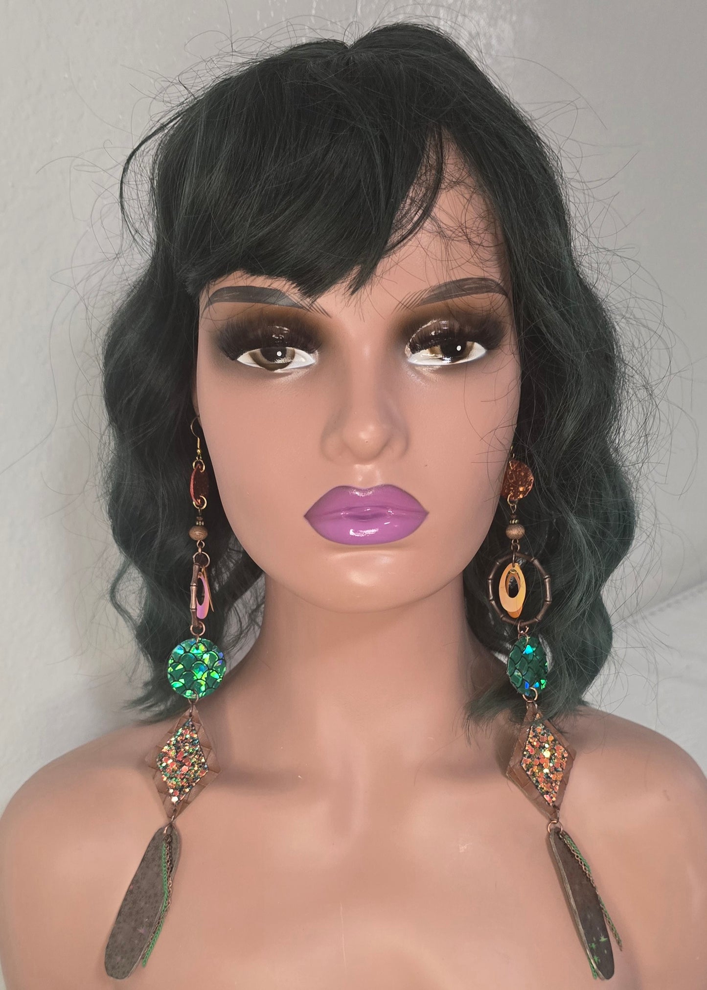 April - Brown Green Long Dangle Earrings - Shop Moxxc