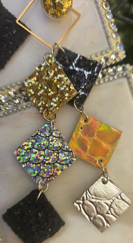 Ashley - Neutral Sparkly Long Dangle Earrings - Shop Moxxc