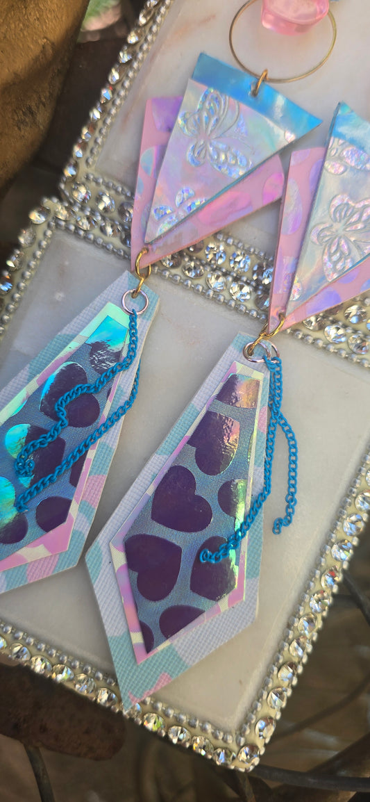 Caroline - Pastel Iridescent Geometric Long Dangle Earrings - Shop Moxxc