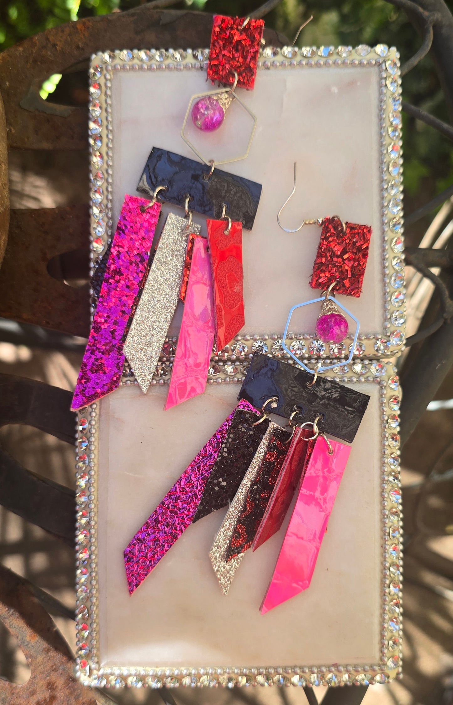 Hannah - Red Glittery Fringe Earrings - Shop Moxxc