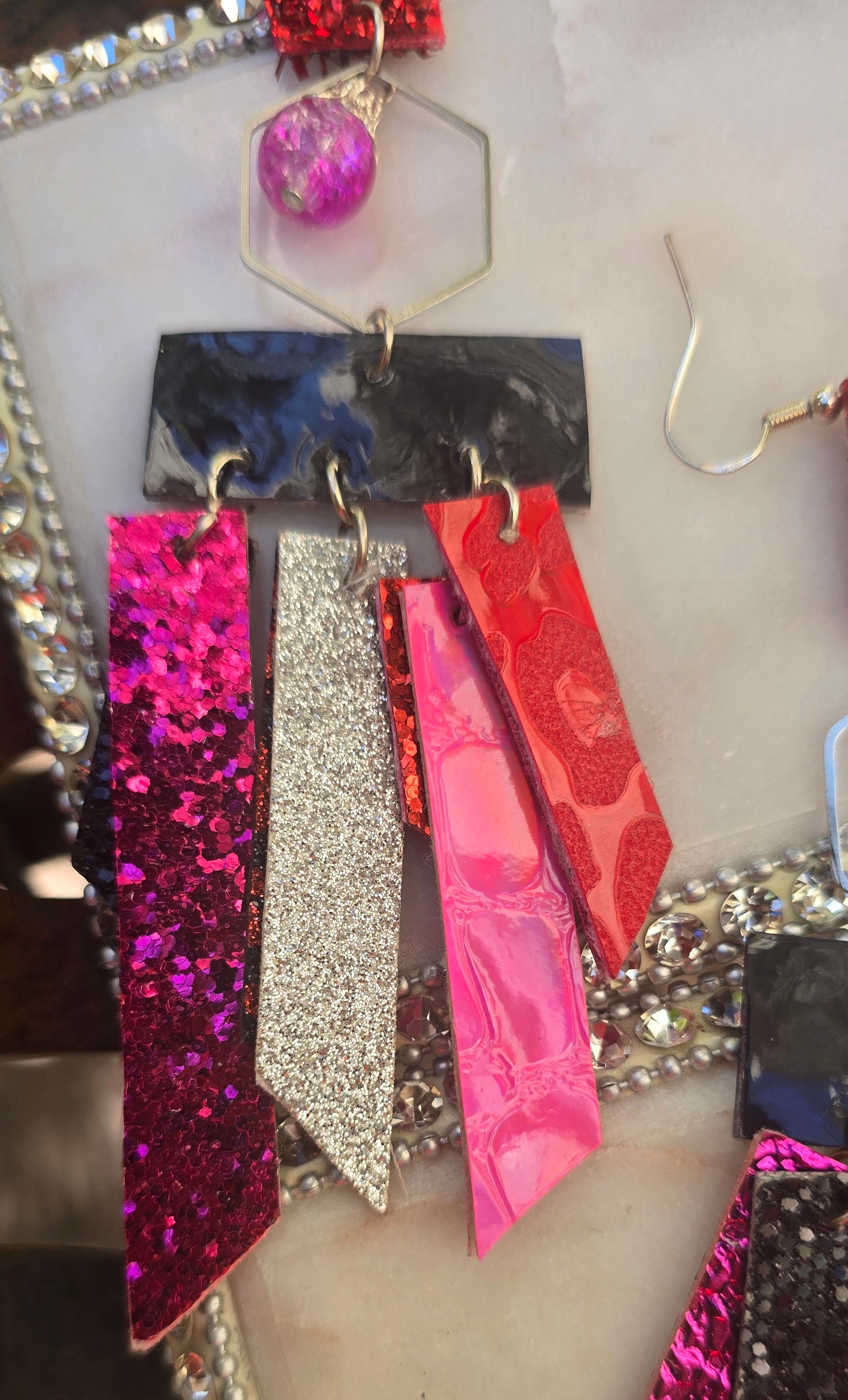 Hannah - Red Glittery Fringe Earrings - Shop Moxxc