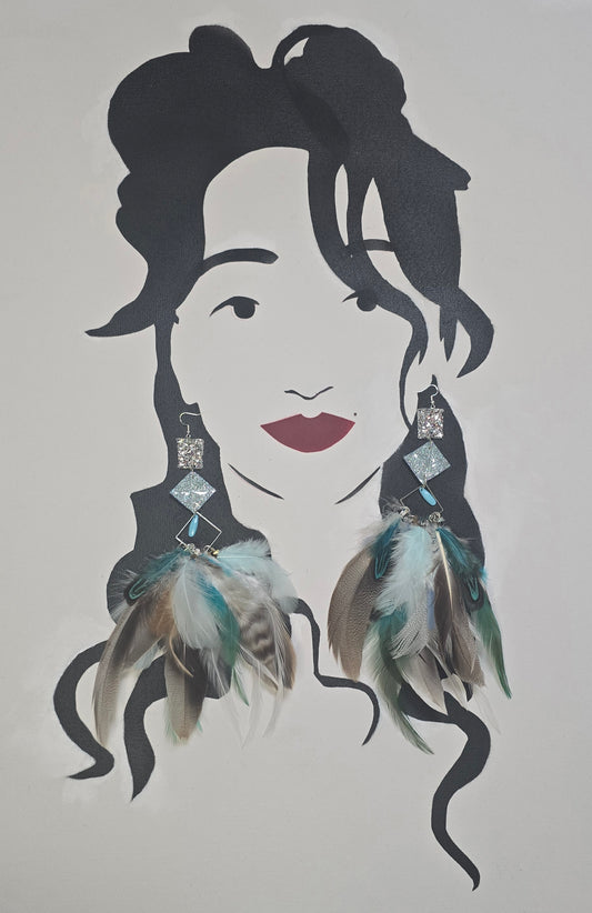 Alyssa - Blue Boho Festival Feather Earrings