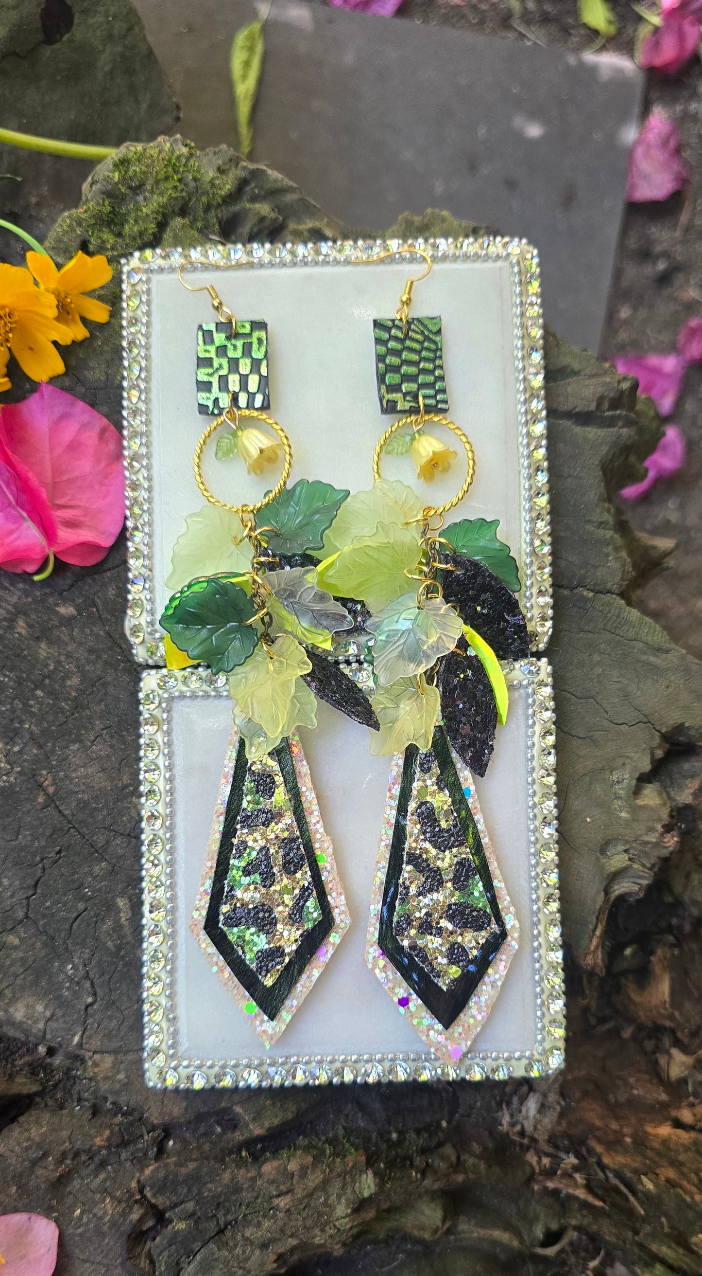Paige - Green Teardrop Chandelier Earrings