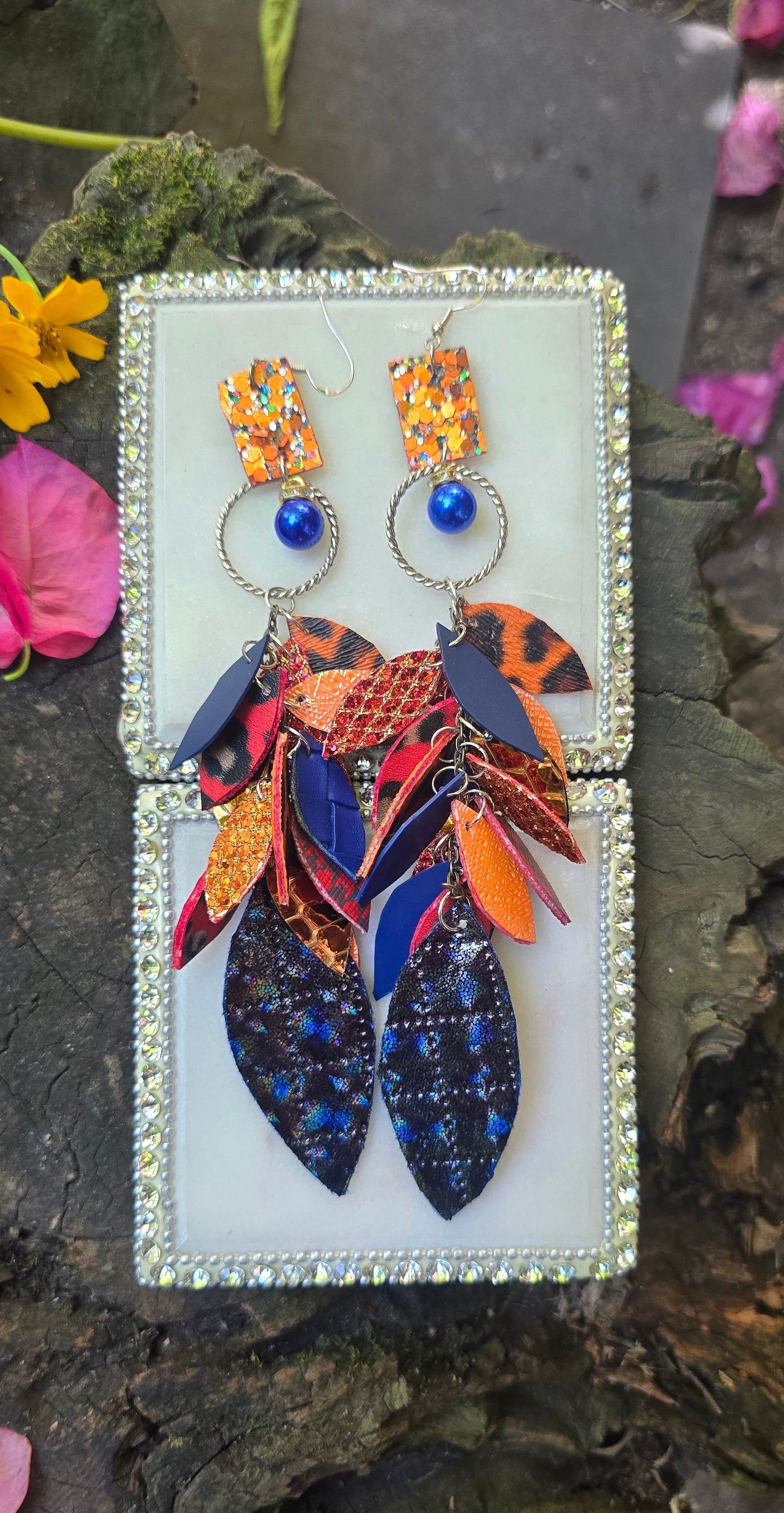 Mikayla - Blue Orange Teardrop Chandelier Earrings