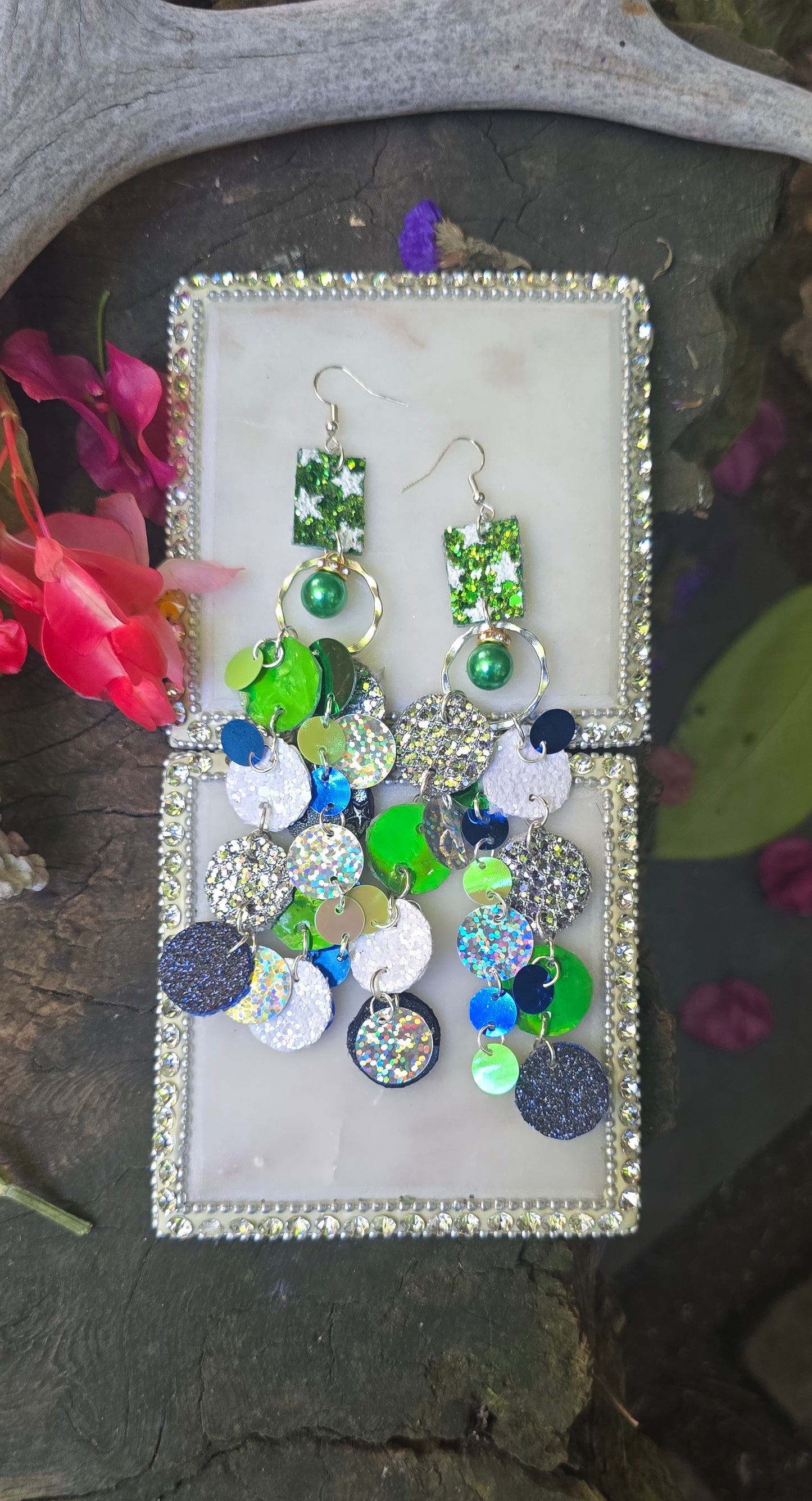 Natalie - Green Round Dangle Earrings