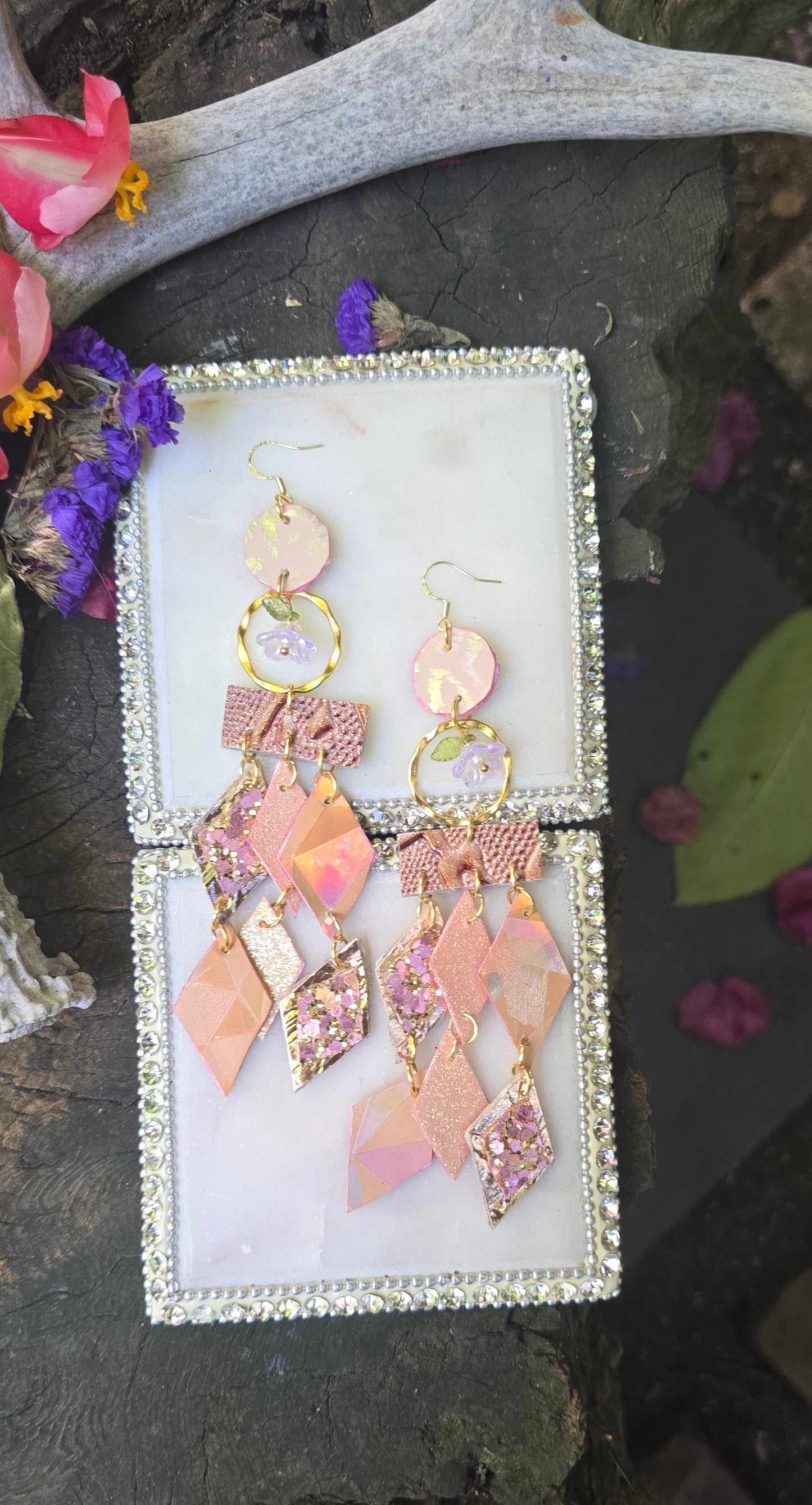 Leslie - Rose Gold Geometric Chandelier Earrings