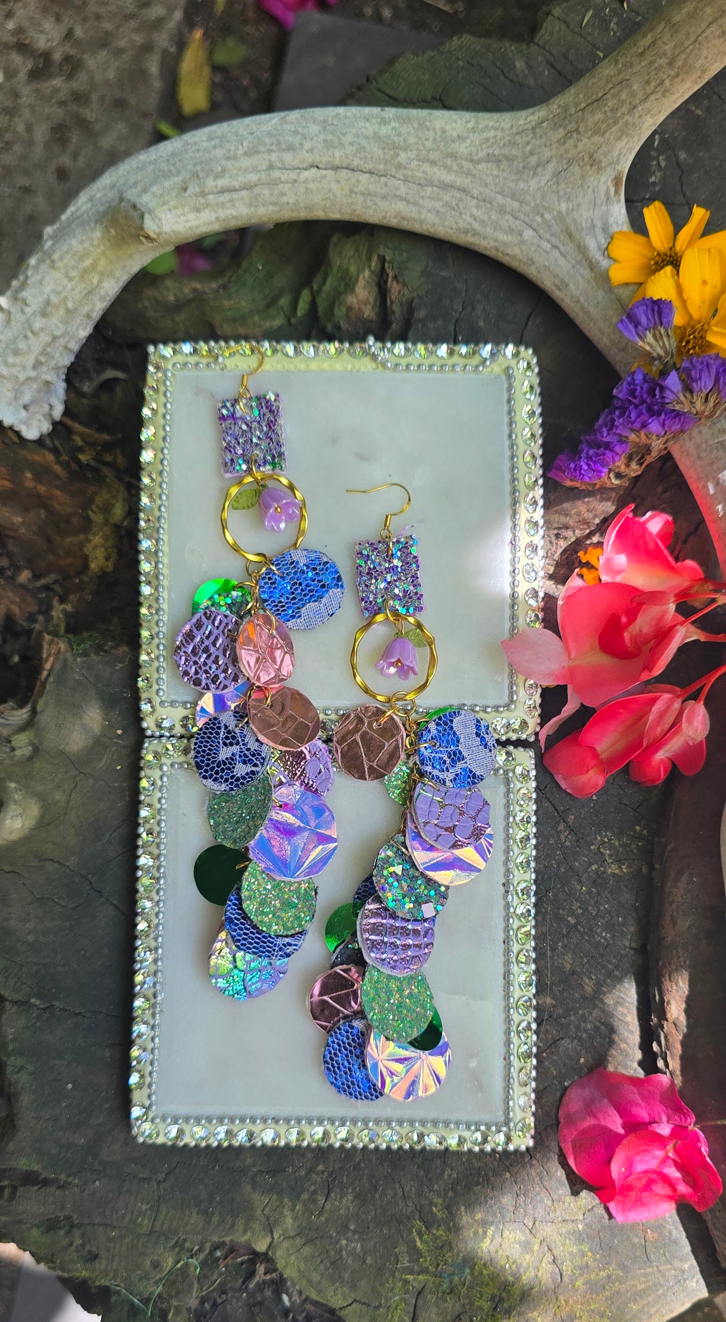 Neena - Purple Iridescent Round Dangle Earrings
