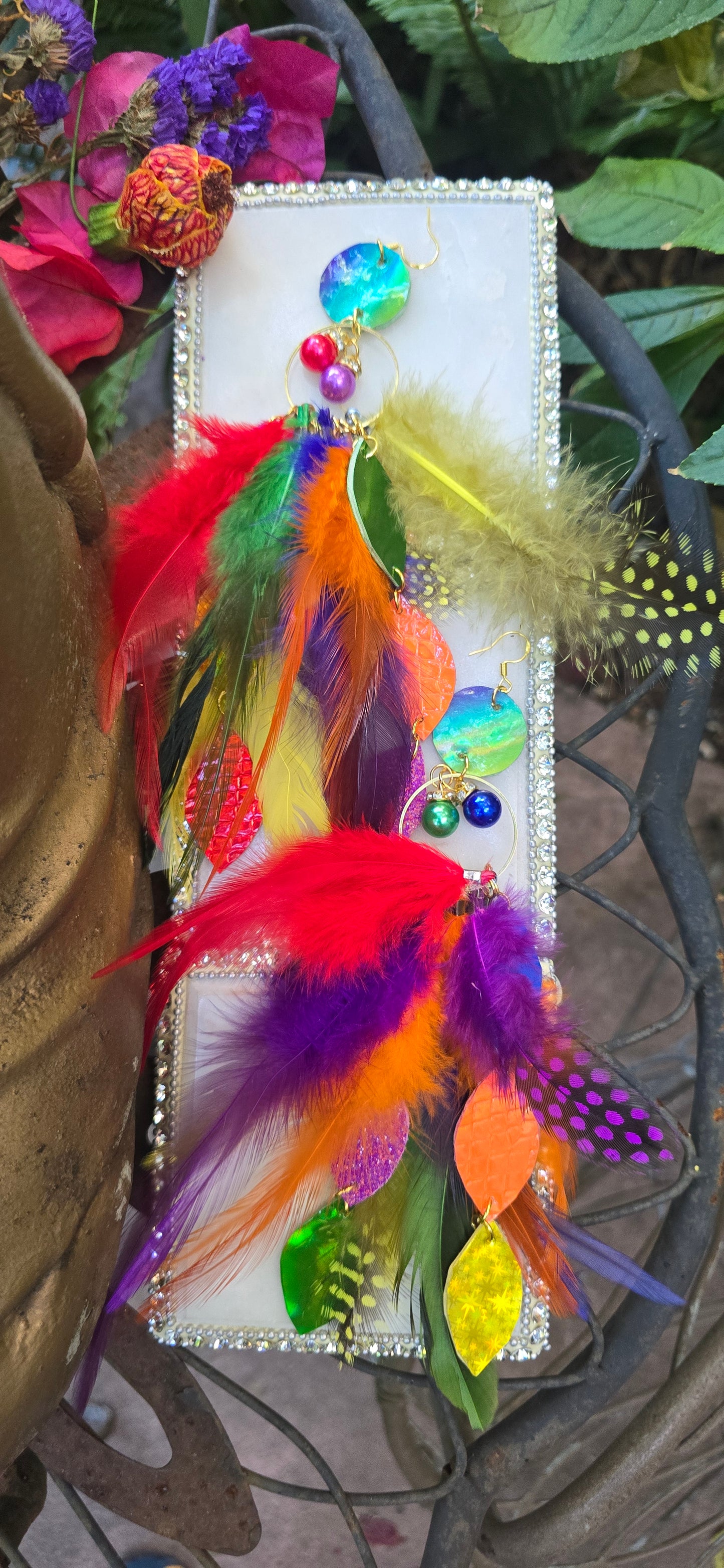 Tina - Rainbow Feather Earrings