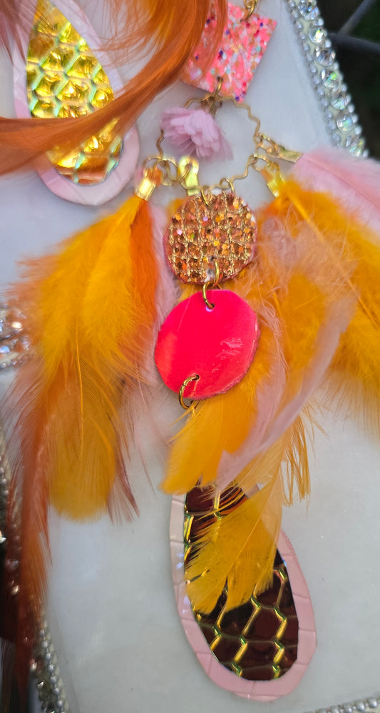 Mystie - Orange Pink Feather Earrings