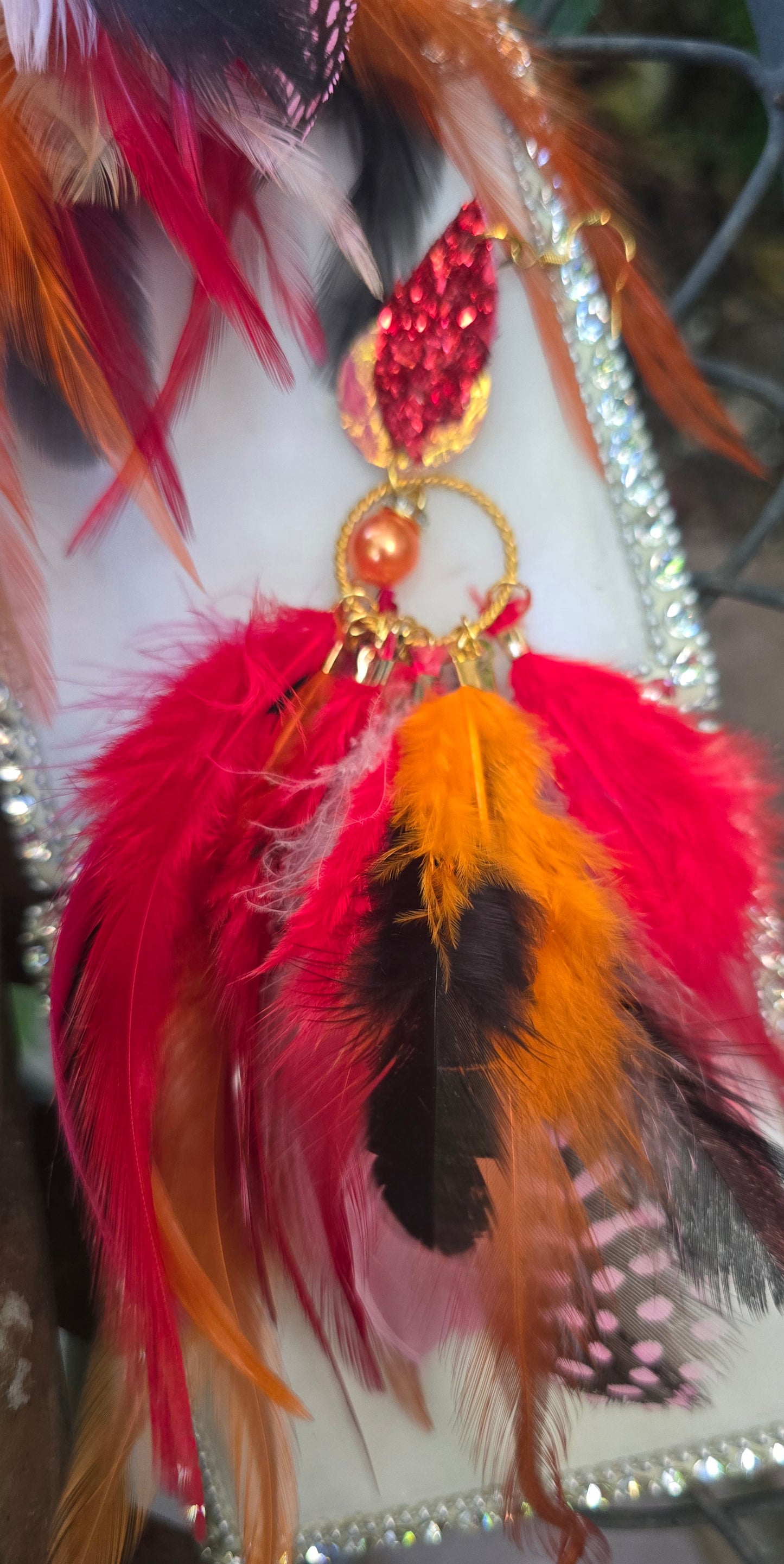 Jennivine - Red Multicolored Feather Earrings