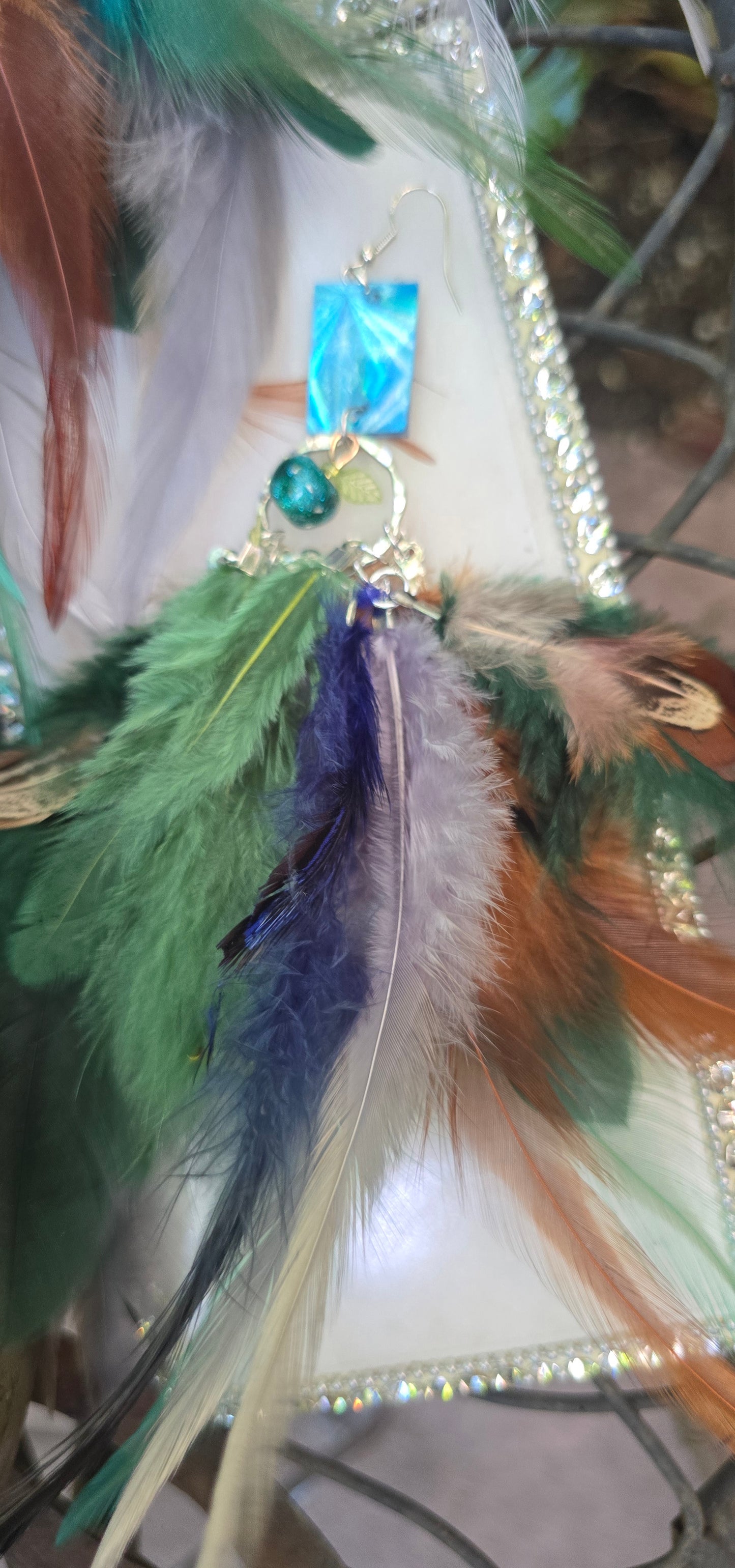 Jacqui - Blue Green Boho Feather Earrings