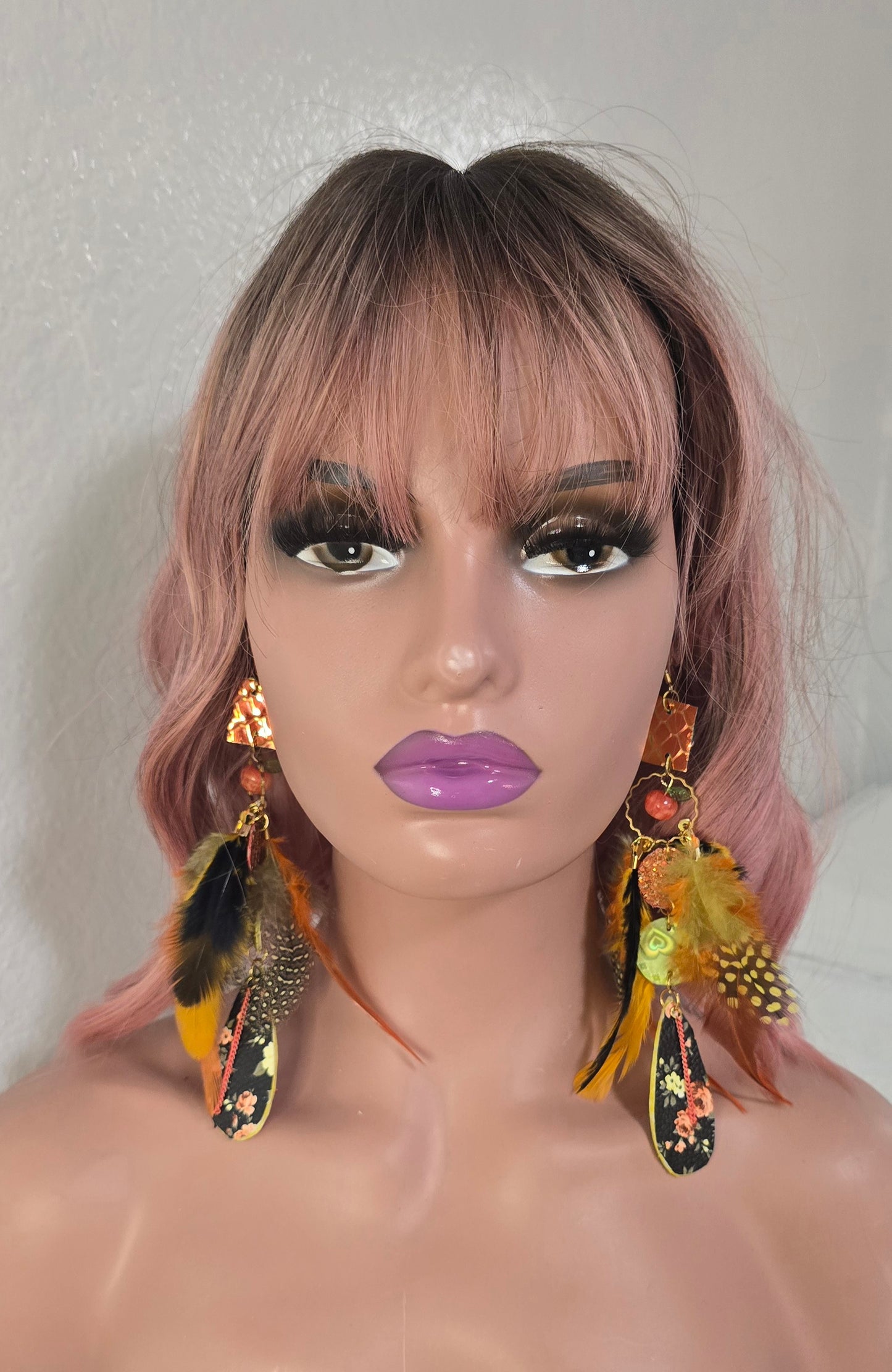 Virginia - Yellow Flower Feather Earrings