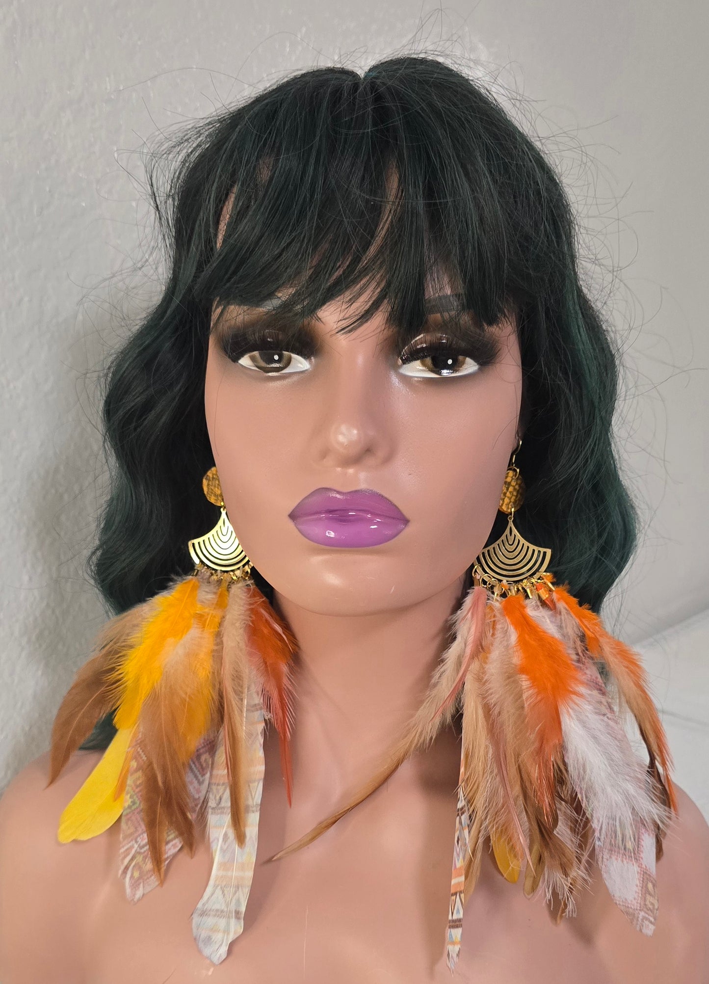 Sarah - Yellow Statement Feather Earrings