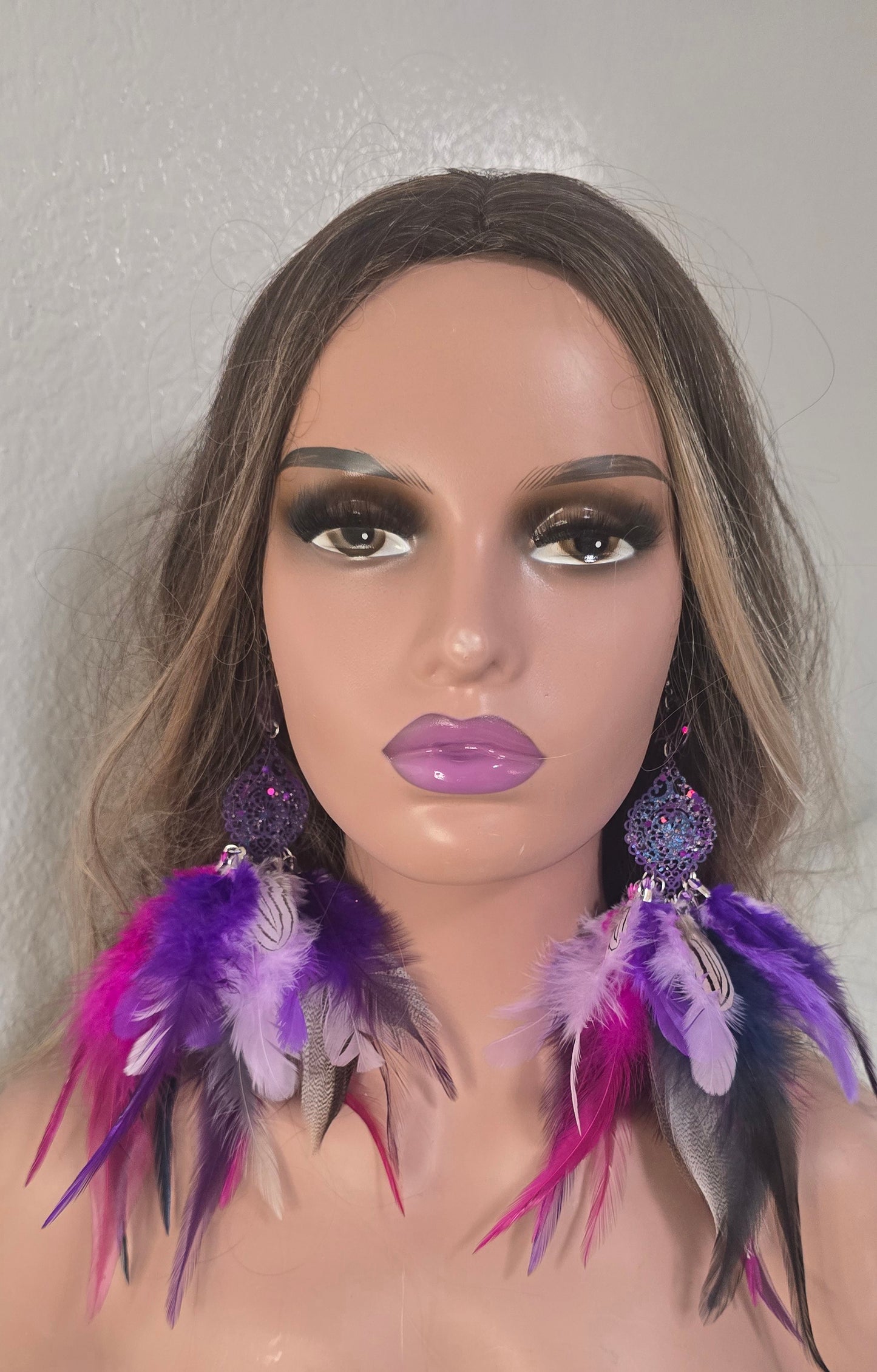 Zoe - Purple Festival Feather Earrings