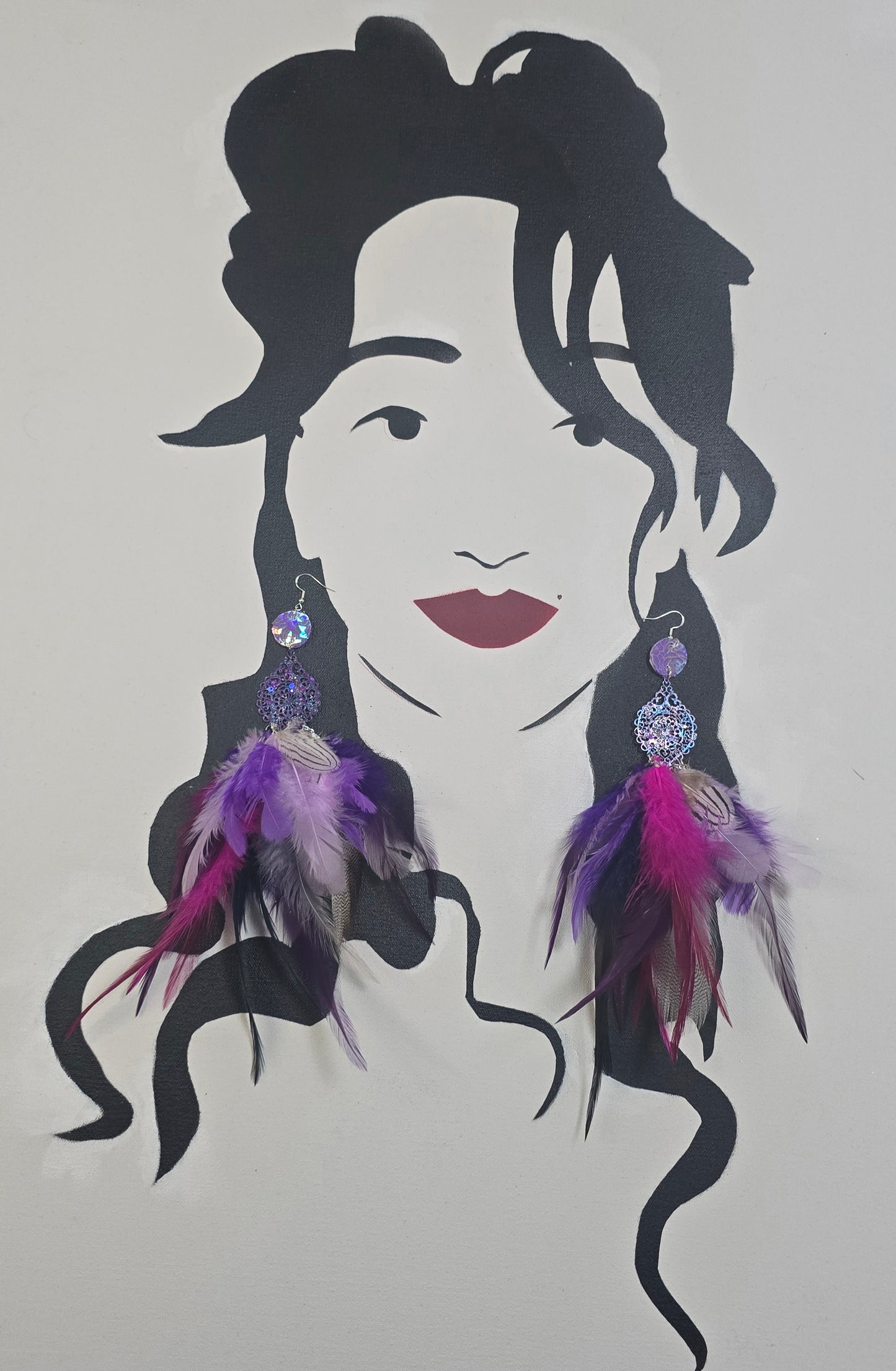 Zoe - Purple Festival Feather Earrings