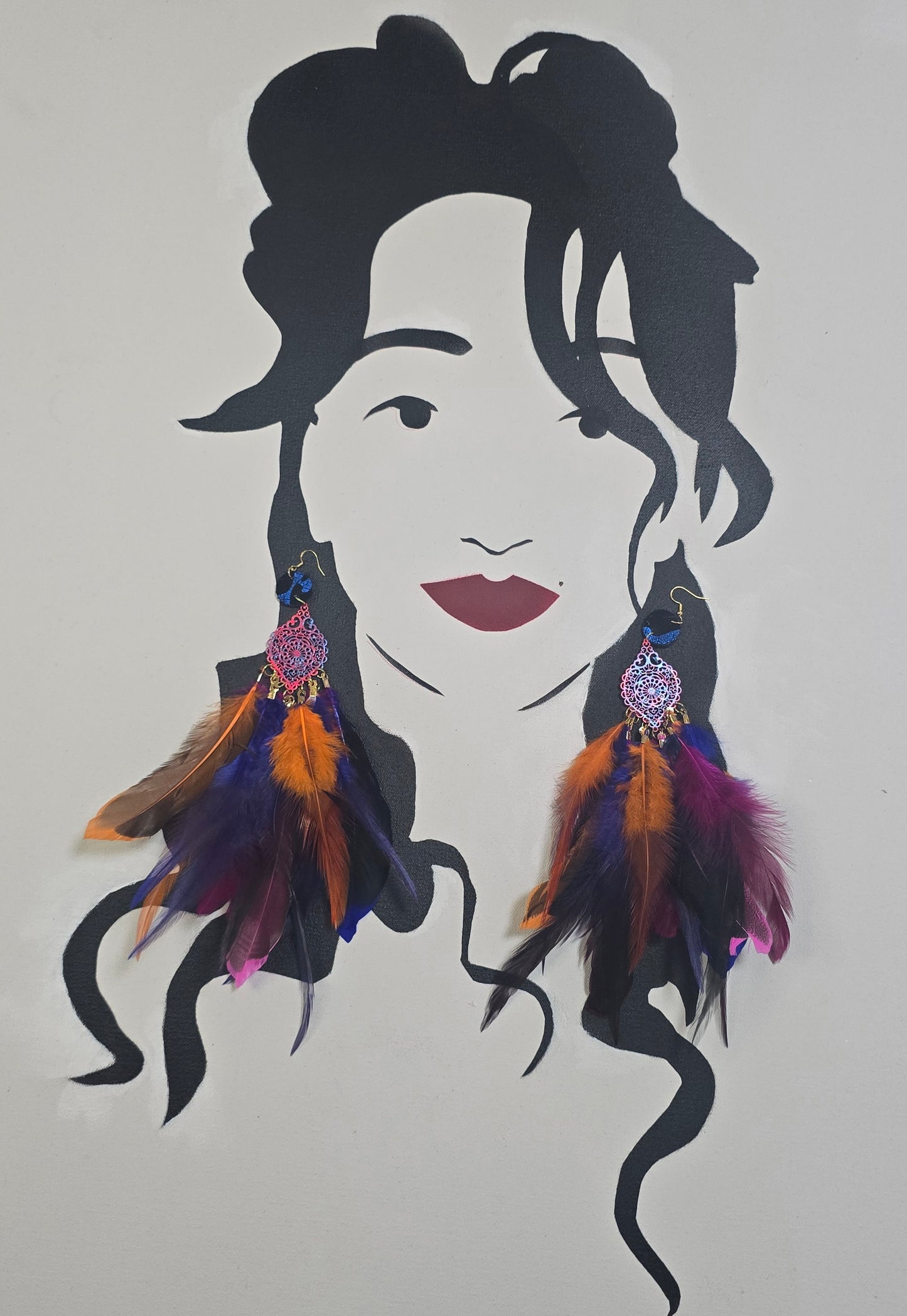 Wendy - Colorful Boho Festival Feather Earrings