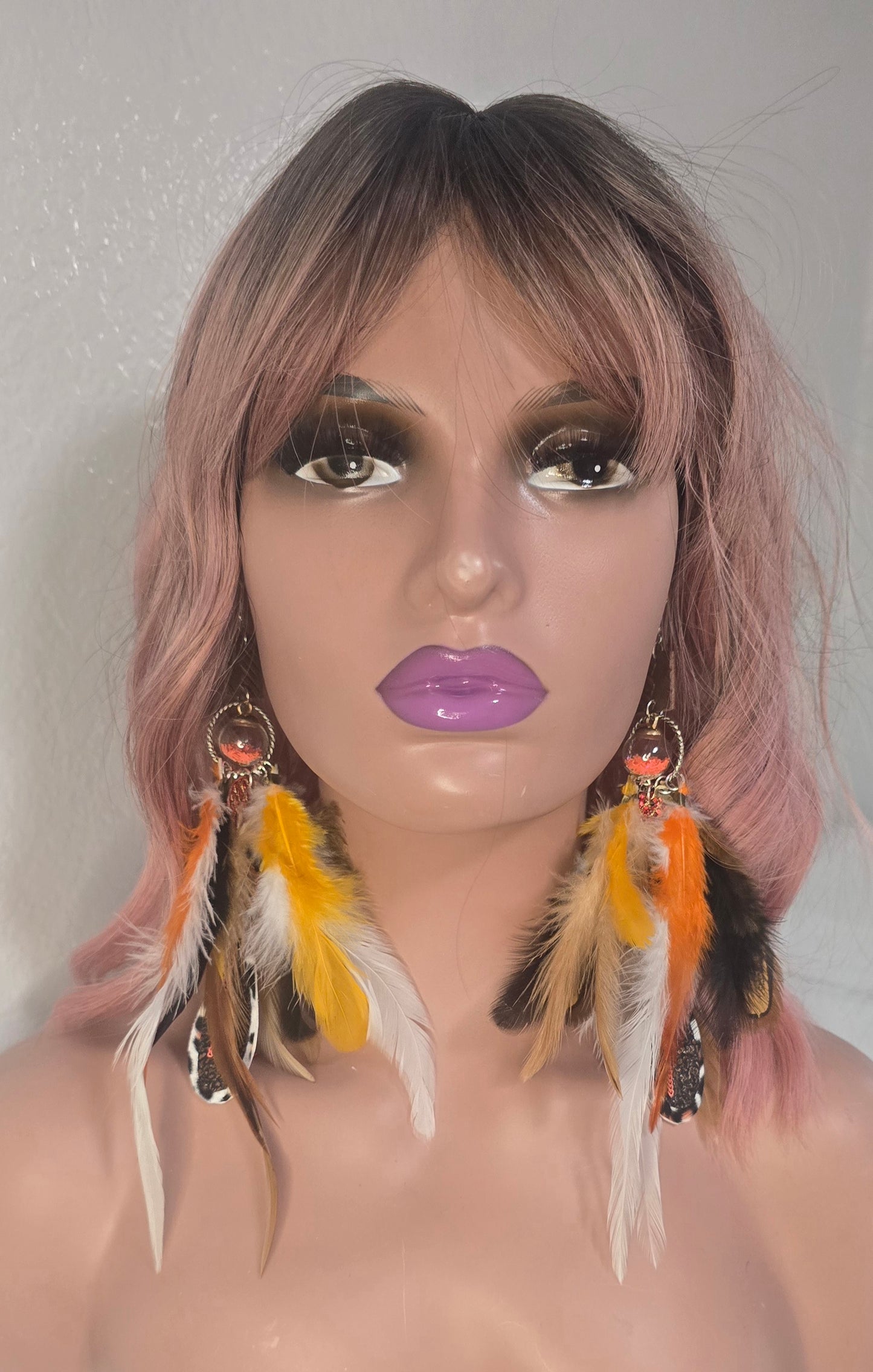 Kimberly - Orange Animal Print Feather Earrings