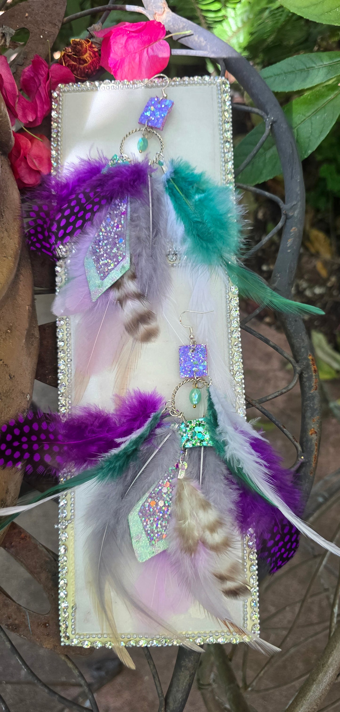 Gemma - Purple Green Feather Earrings