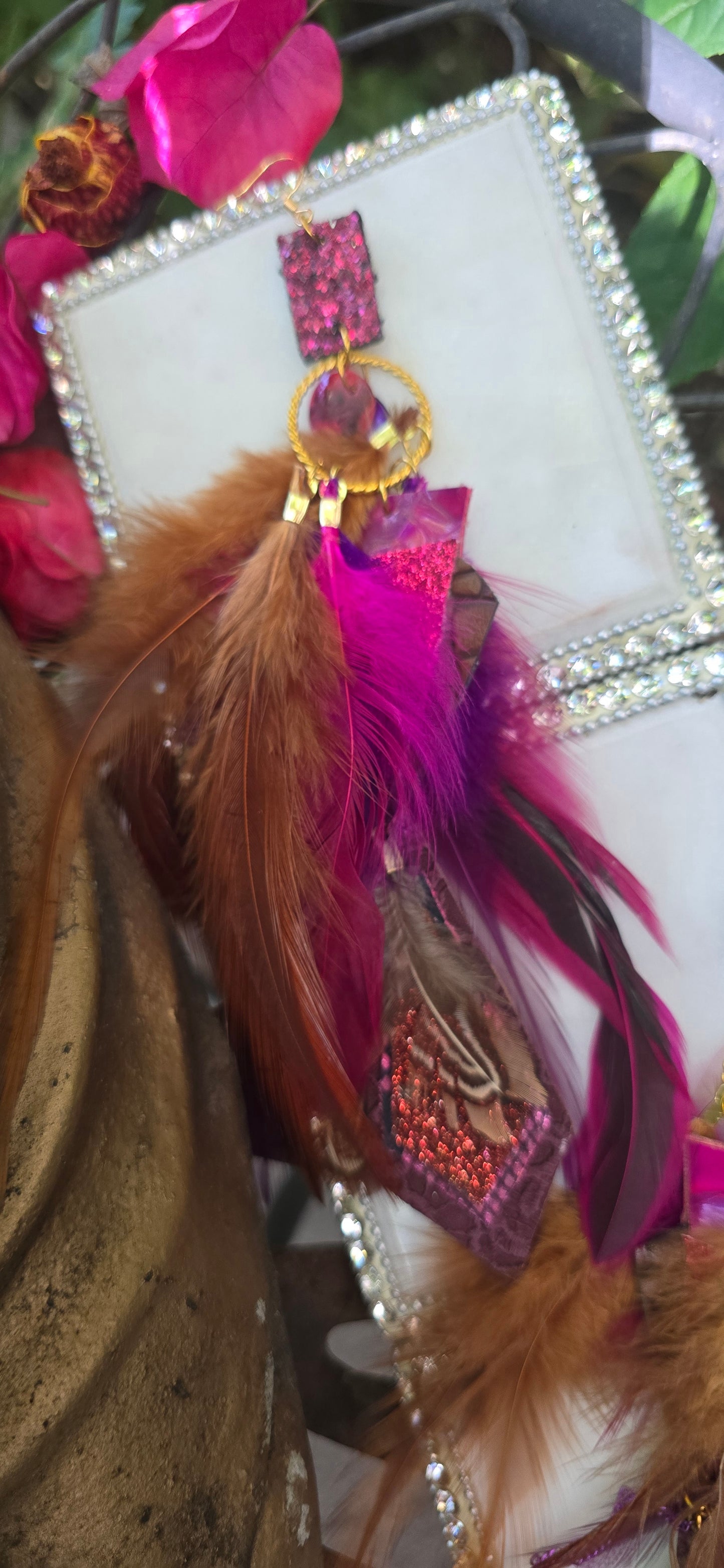 Bonnie - Pink Brown Feather Earrings