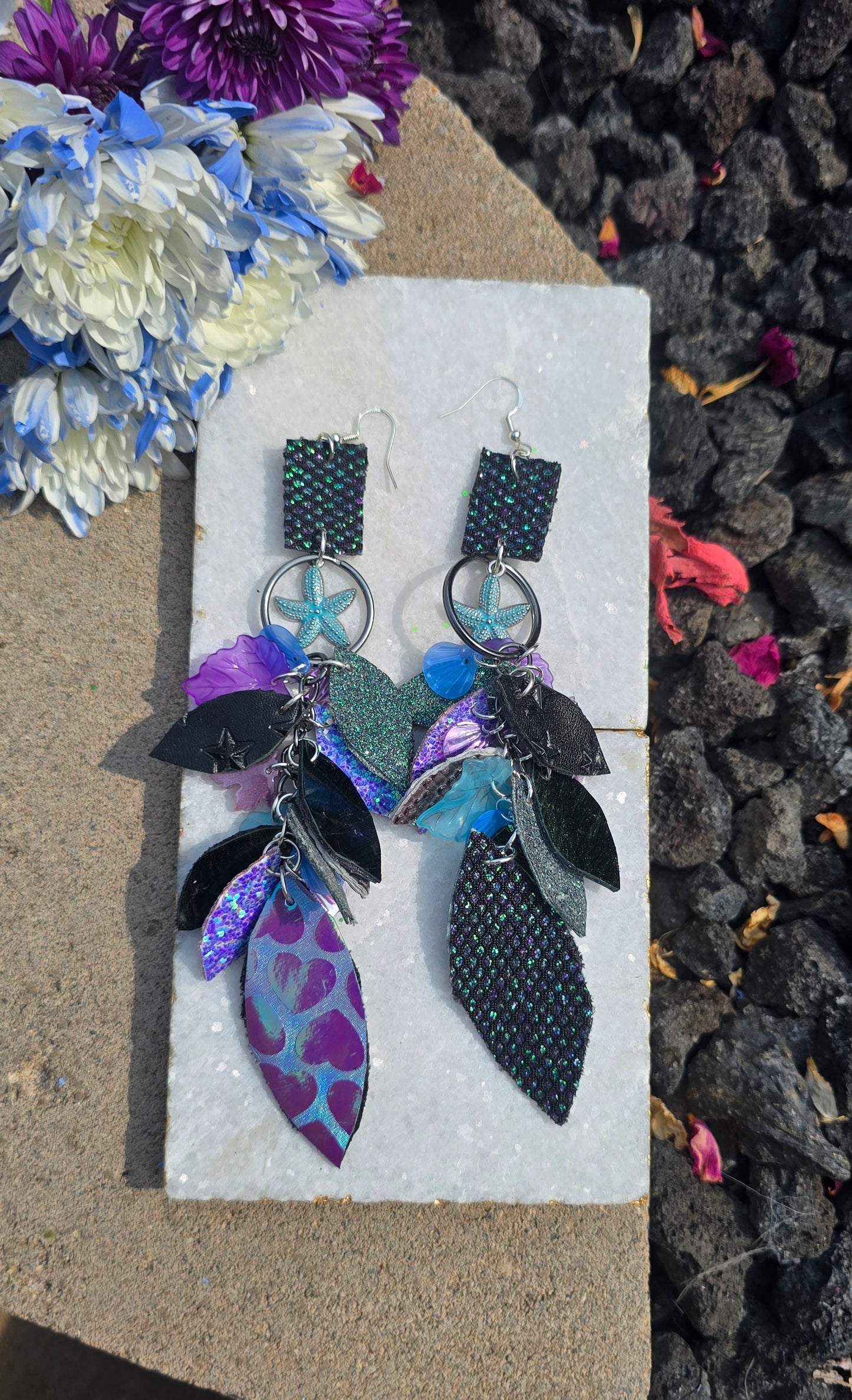 Taylor - Black Purple Teardrop Chandelier Earrings