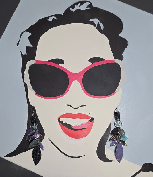 Taylor - Black Purple Teardrop Chandelier Earrings