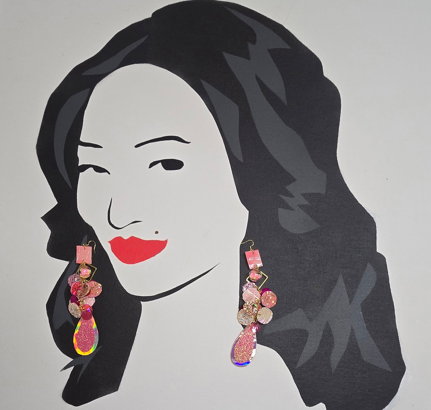 Erica - Pink Glittery Dangle Earrings