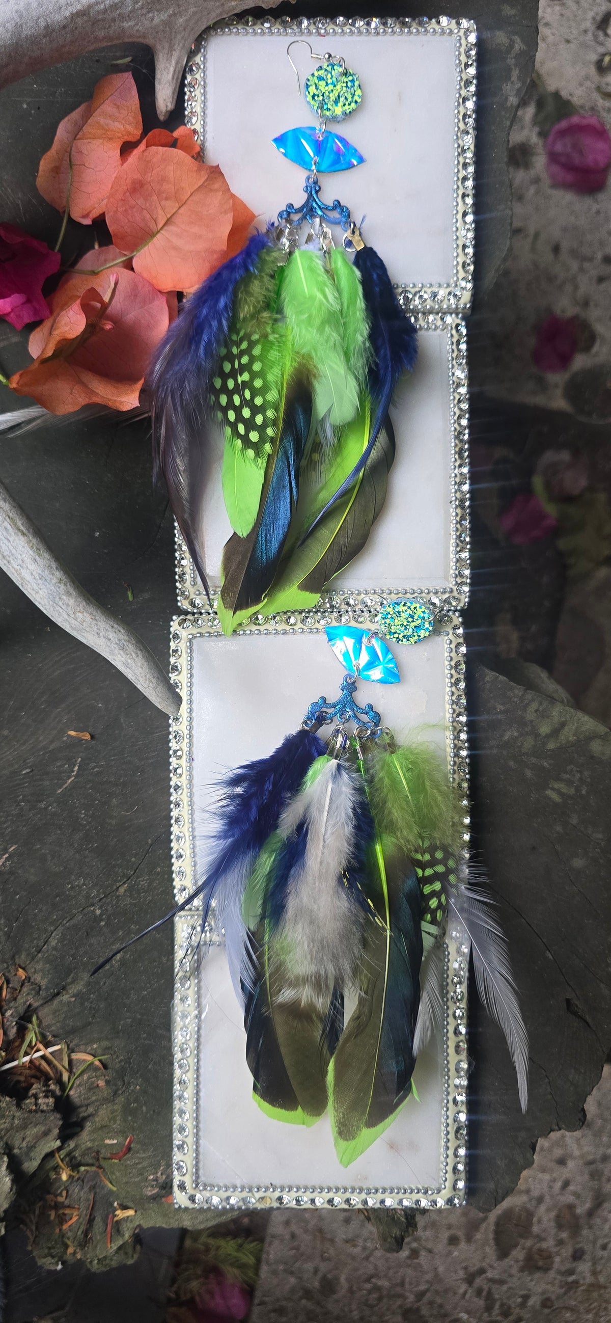 Hilary - Blue Boho Festival Feather Earrings