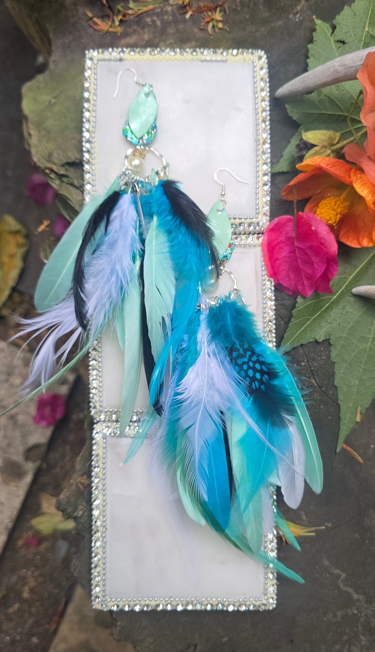 Michelle - Blue Mint Feather Earrings