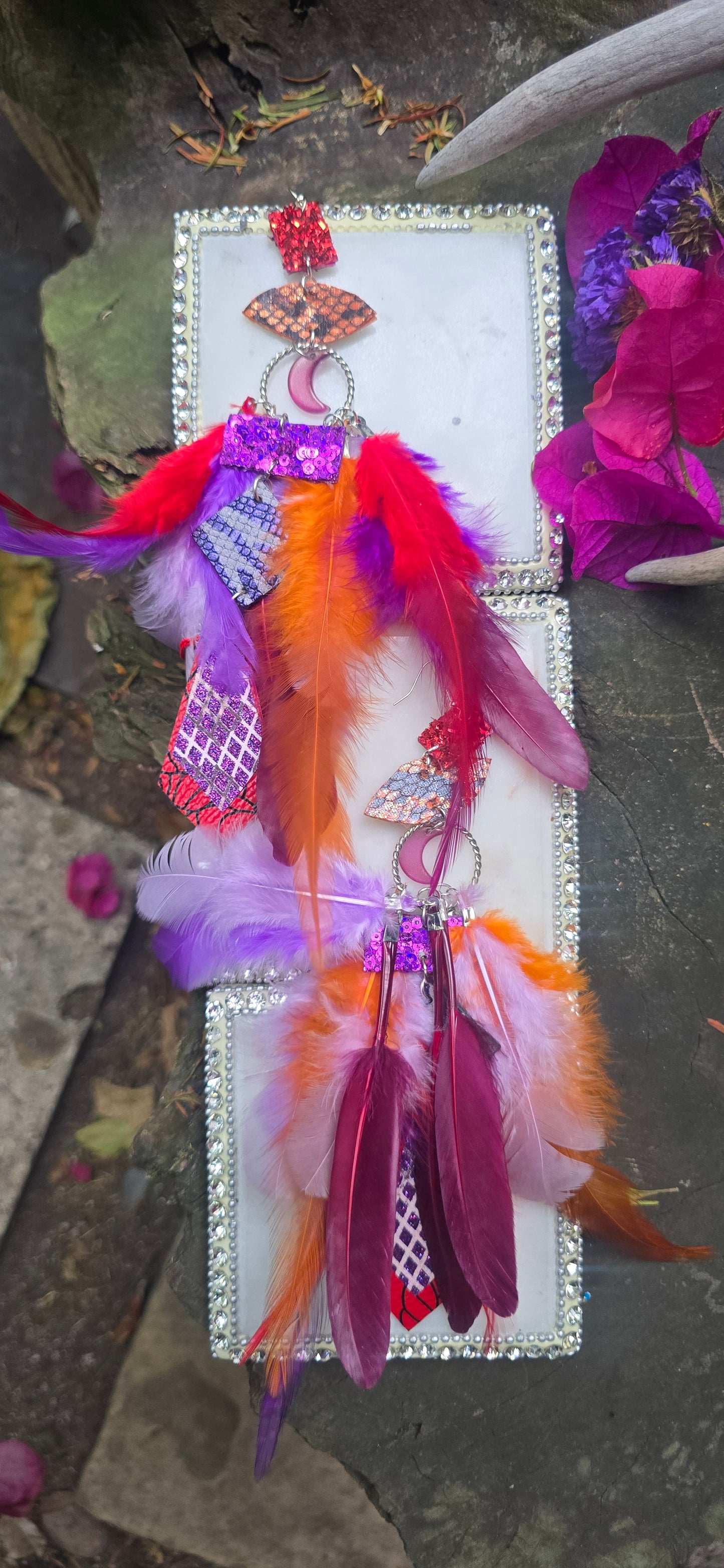 Jodi - Purple Festival Feather Earrings