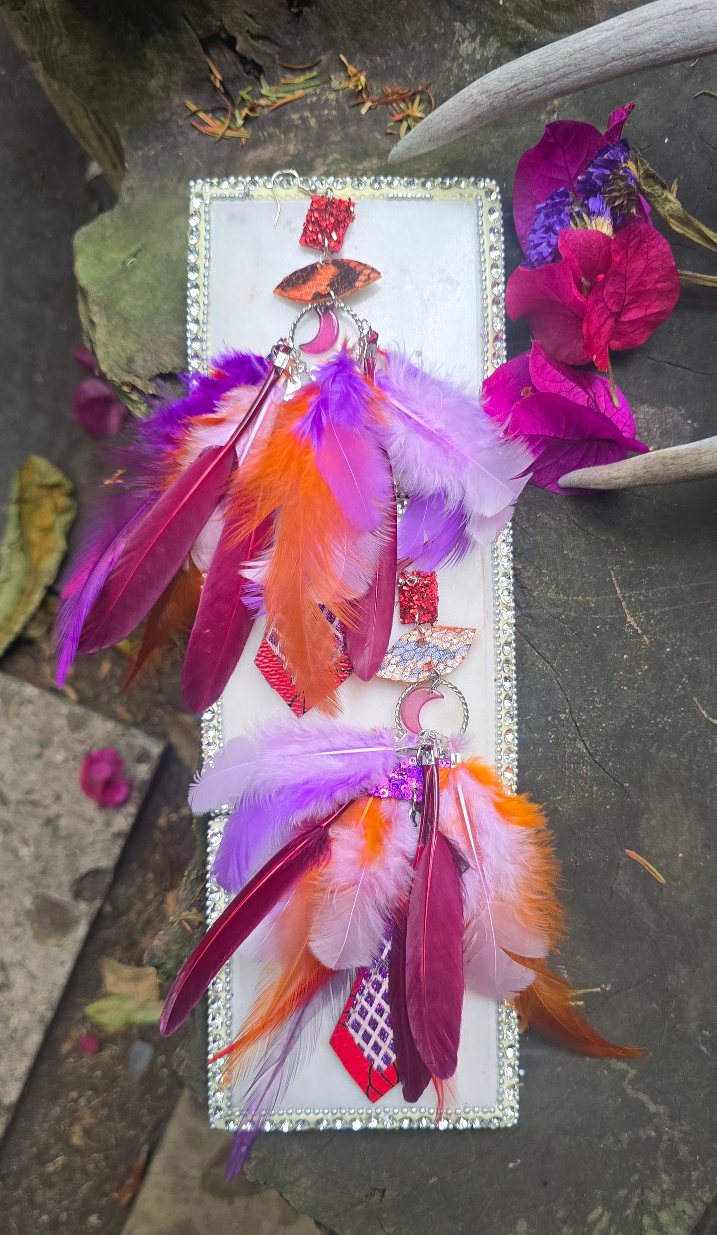 Jodi - Purple Festival Feather Earrings