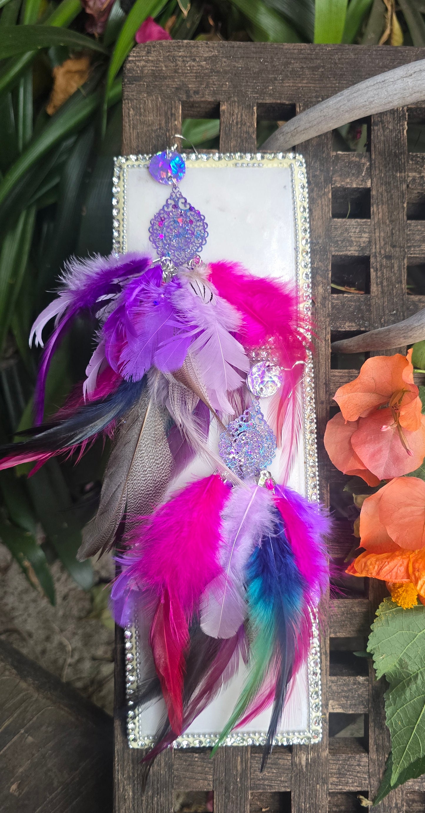 Collette - Long Purple Feather Earrings