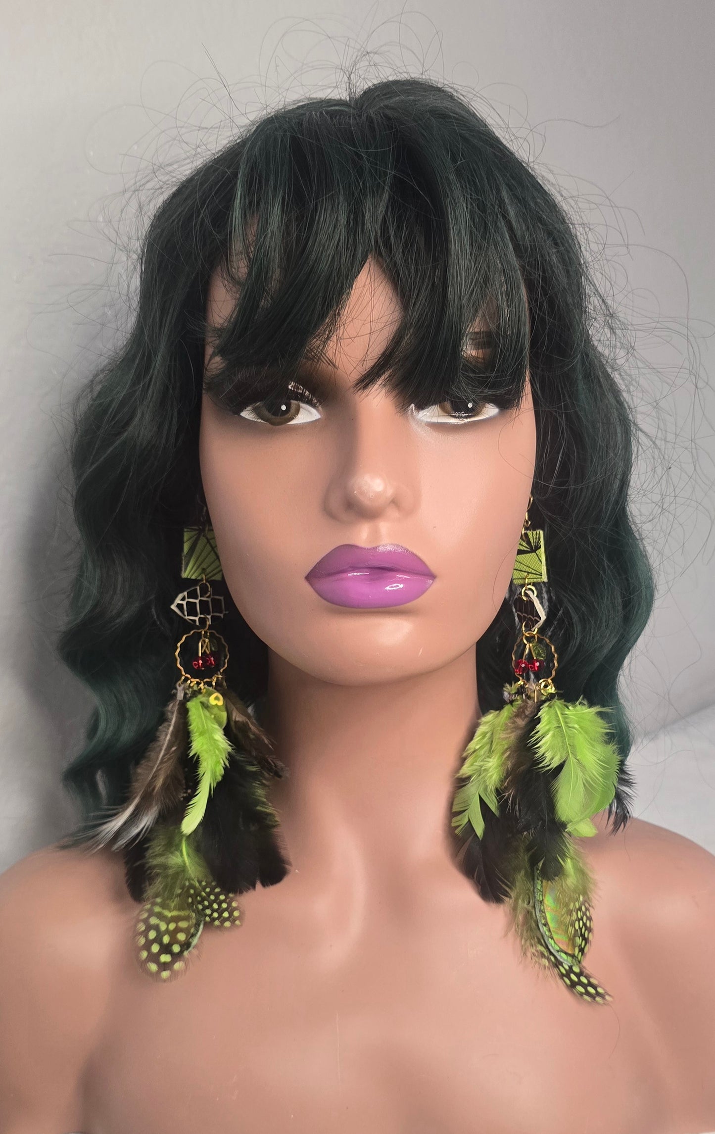 Tiffany - Green Festival Feather Earrings